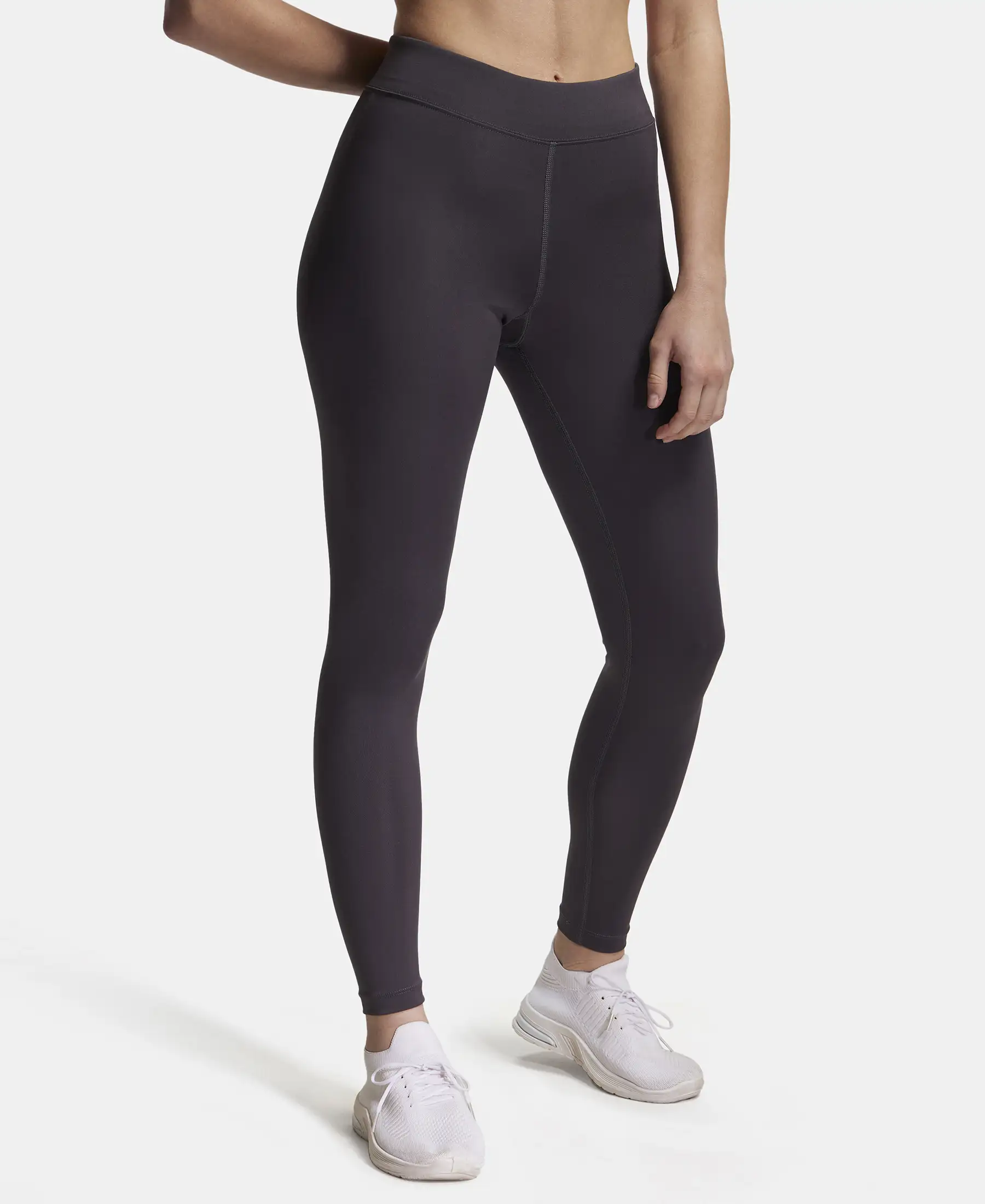 Microfiber Elastane Stretch Performance Leggings with Elasticated Waistband - Forged Iron - Image 2