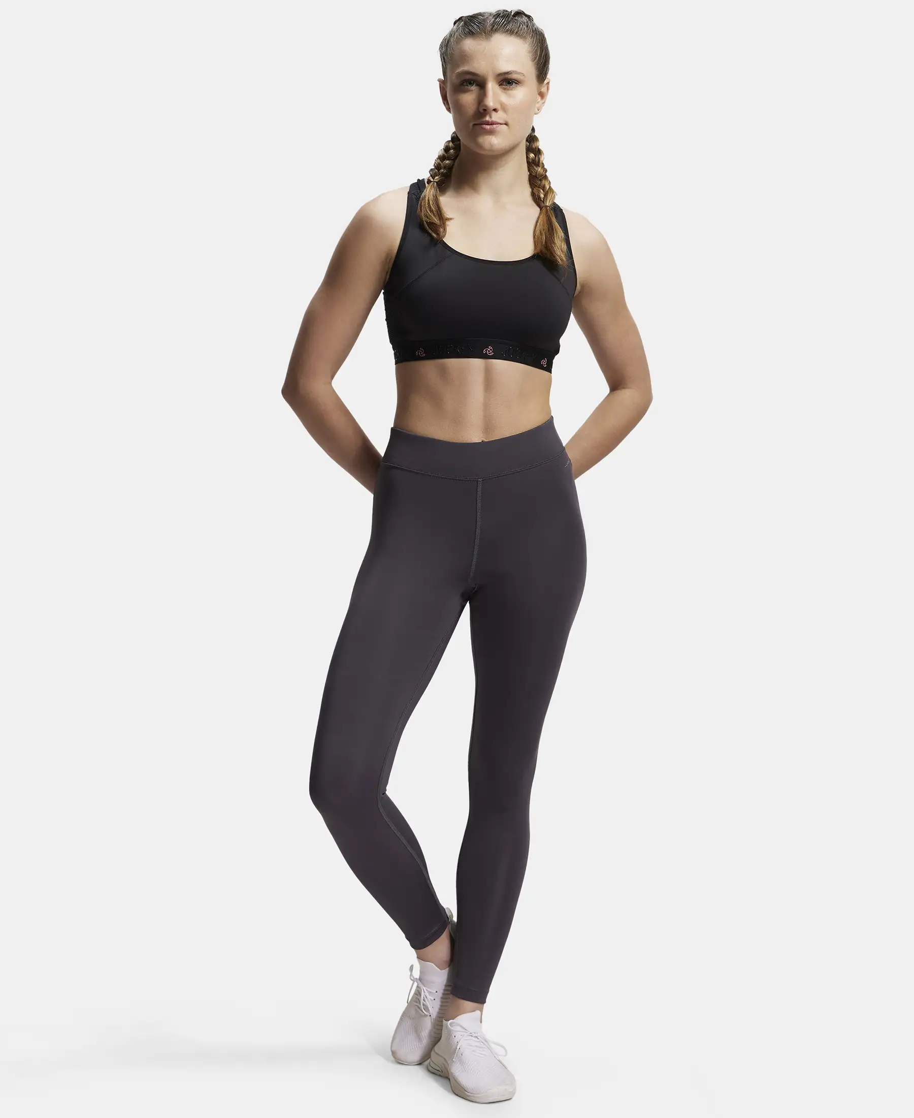 Microfiber Elastane Stretch Performance Leggings with Elasticated Waistband - Forged Iron - Image 4