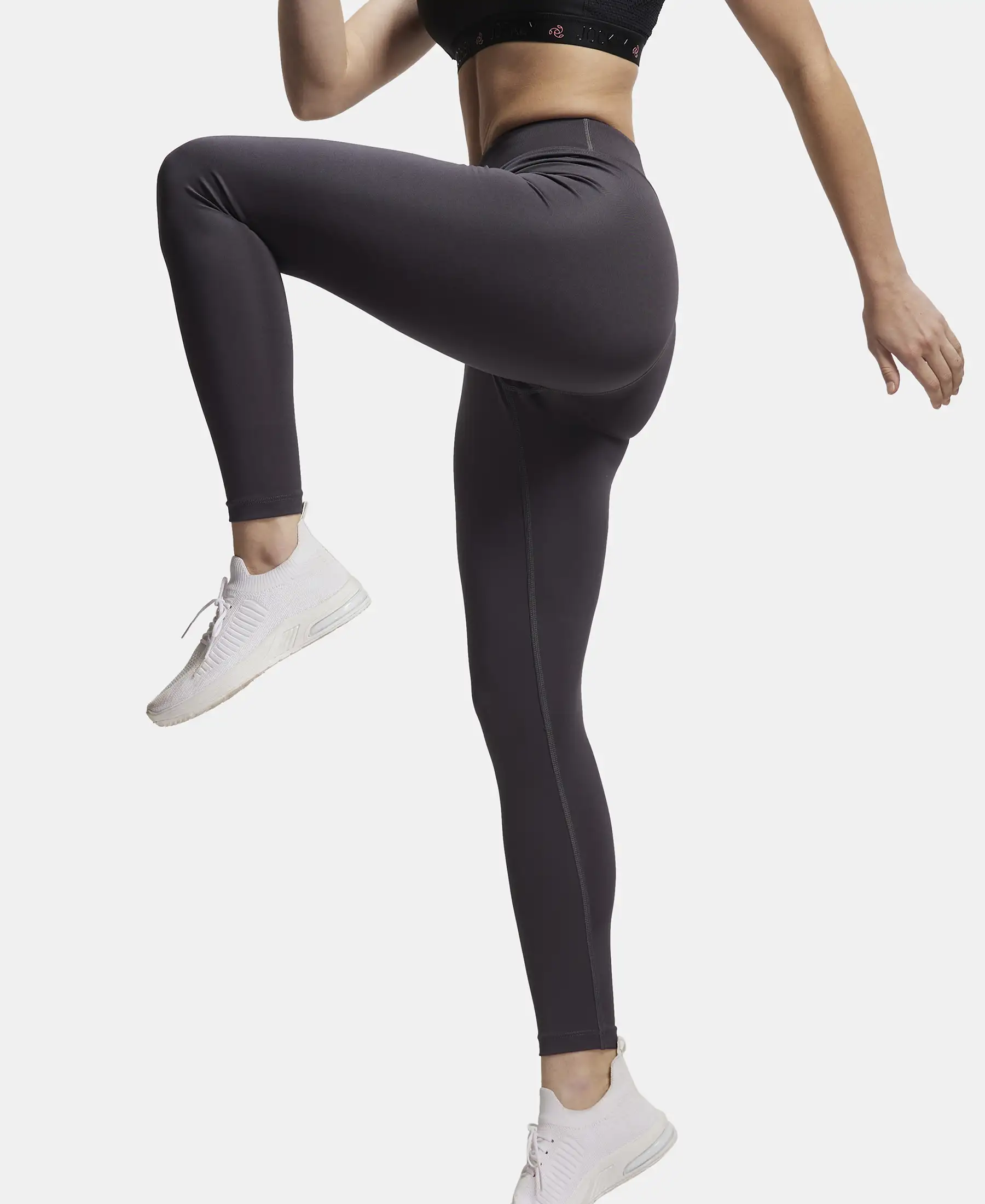 Microfiber Elastane Stretch Performance Leggings with Elasticated Waistband - Forged Iron - Image 5