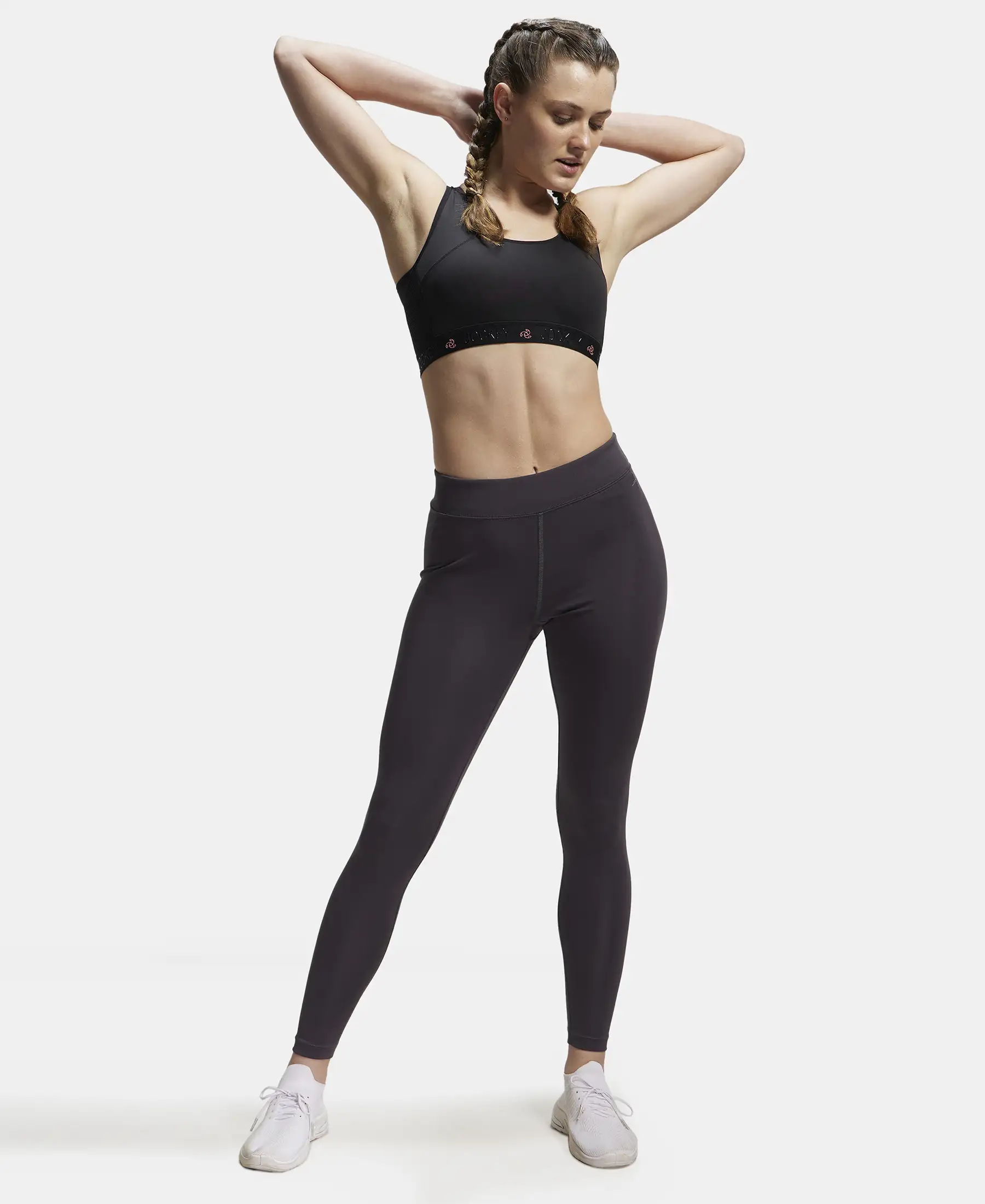 Microfiber Elastane Stretch Performance Leggings with Elasticated Waistband - Forged Iron - Image 6
