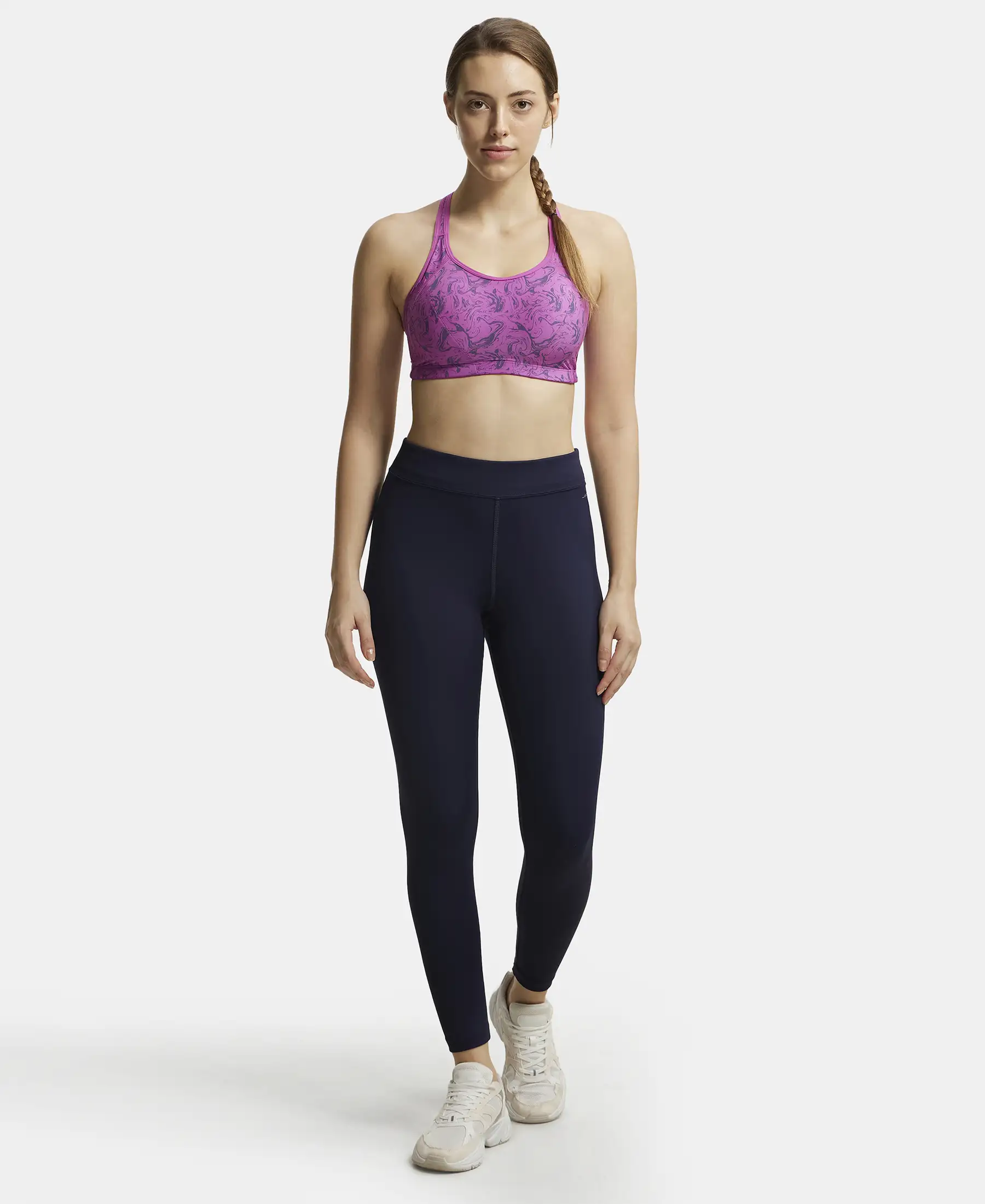 Microfiber Elastane Stretch Performance Leggings with Elasticated Waistband - Peacoat - Image 4