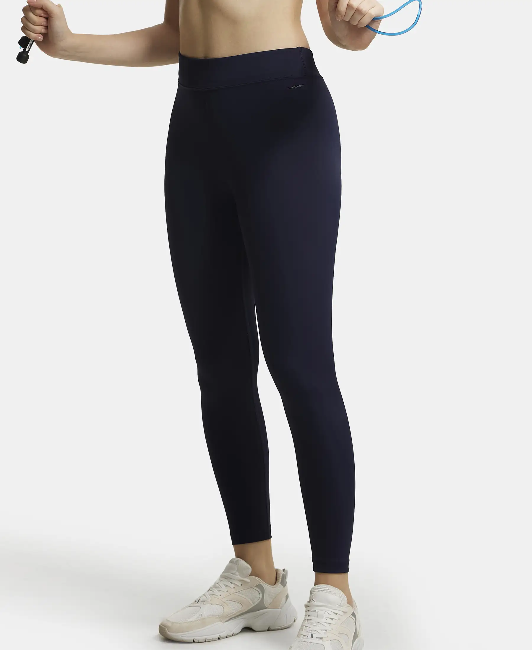 Microfiber Elastane Stretch Performance Leggings with Elasticated Waistband - Peacoat - Image 5