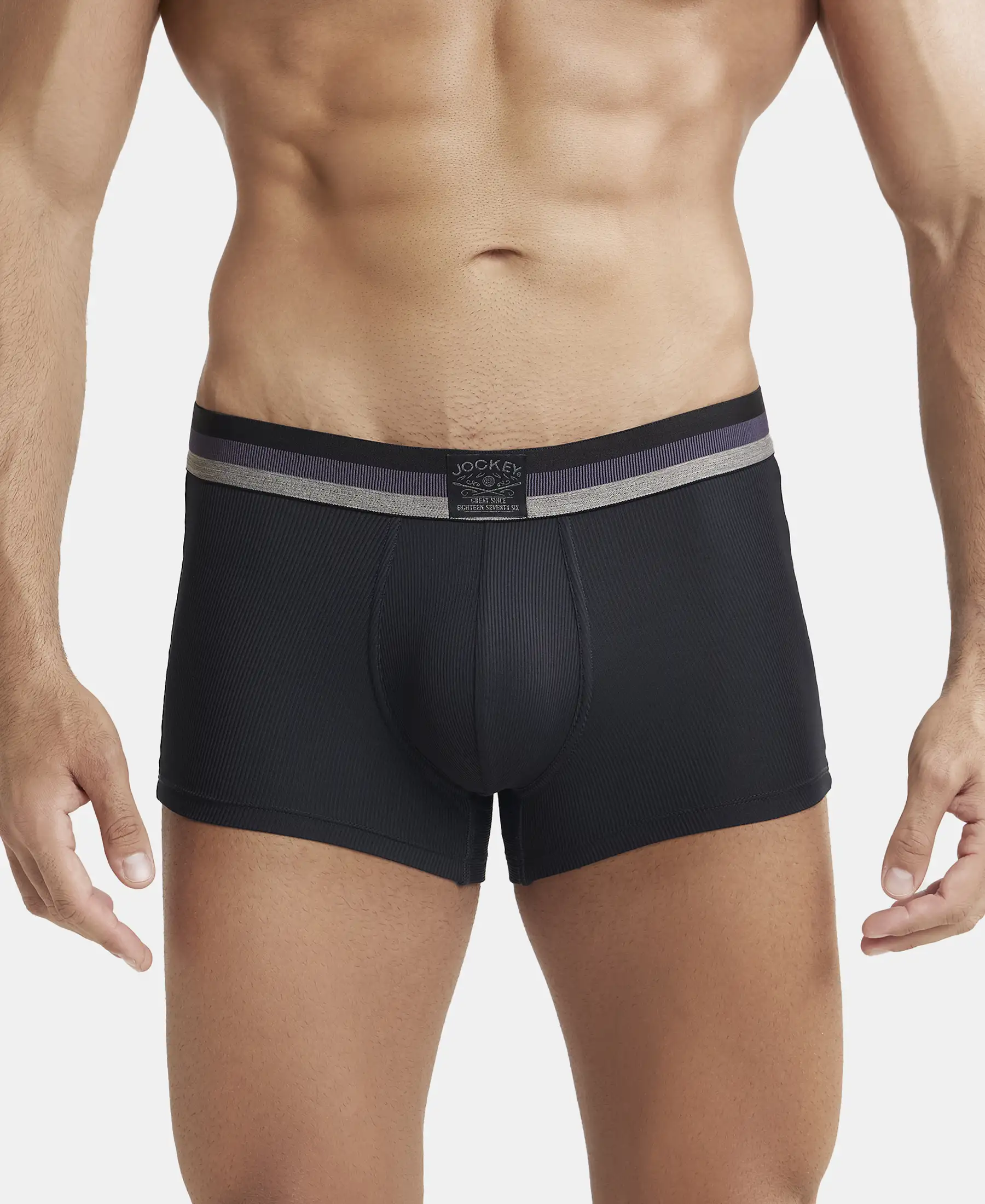 Microfiber Elastane Stretch Rib Solid Trunk with StayDry Treatment - Black