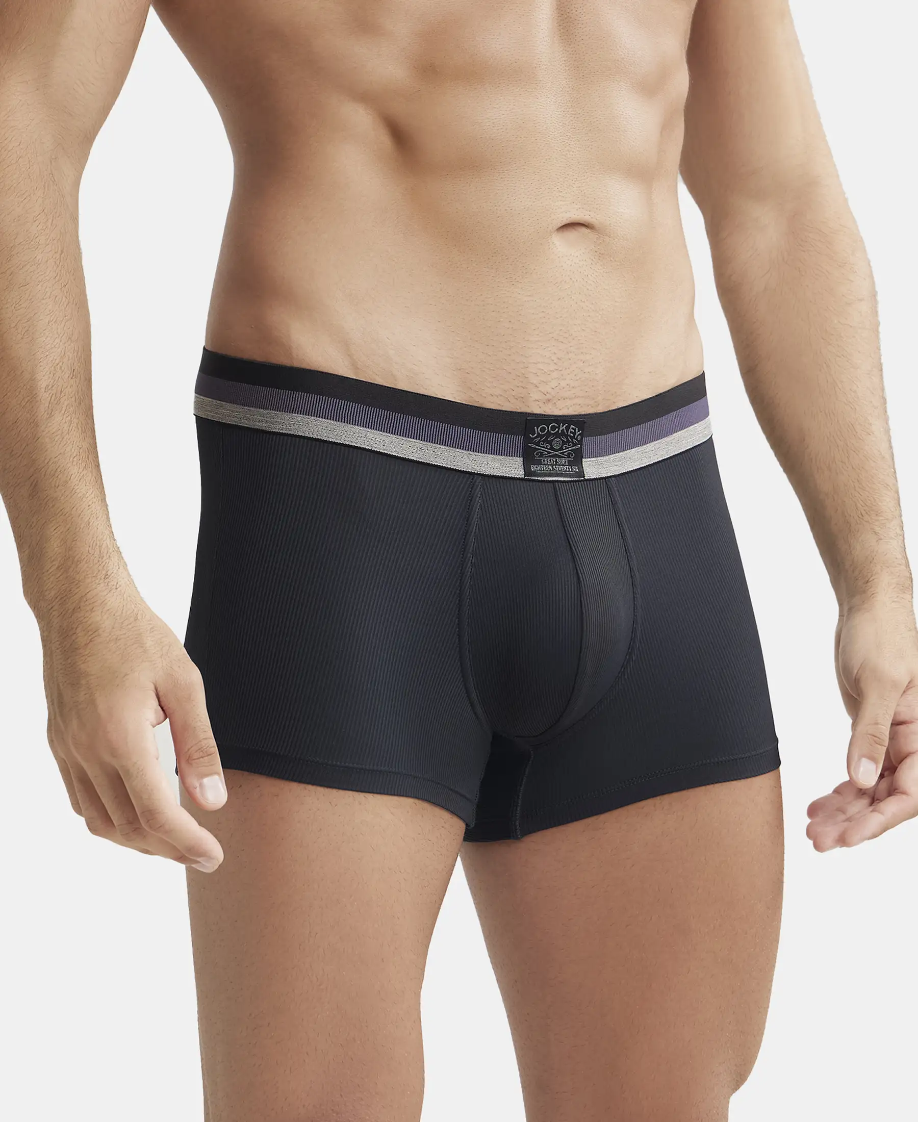 Microfiber Elastane Stretch Rib Solid Trunk with StayDry Treatment - Black - Image 2