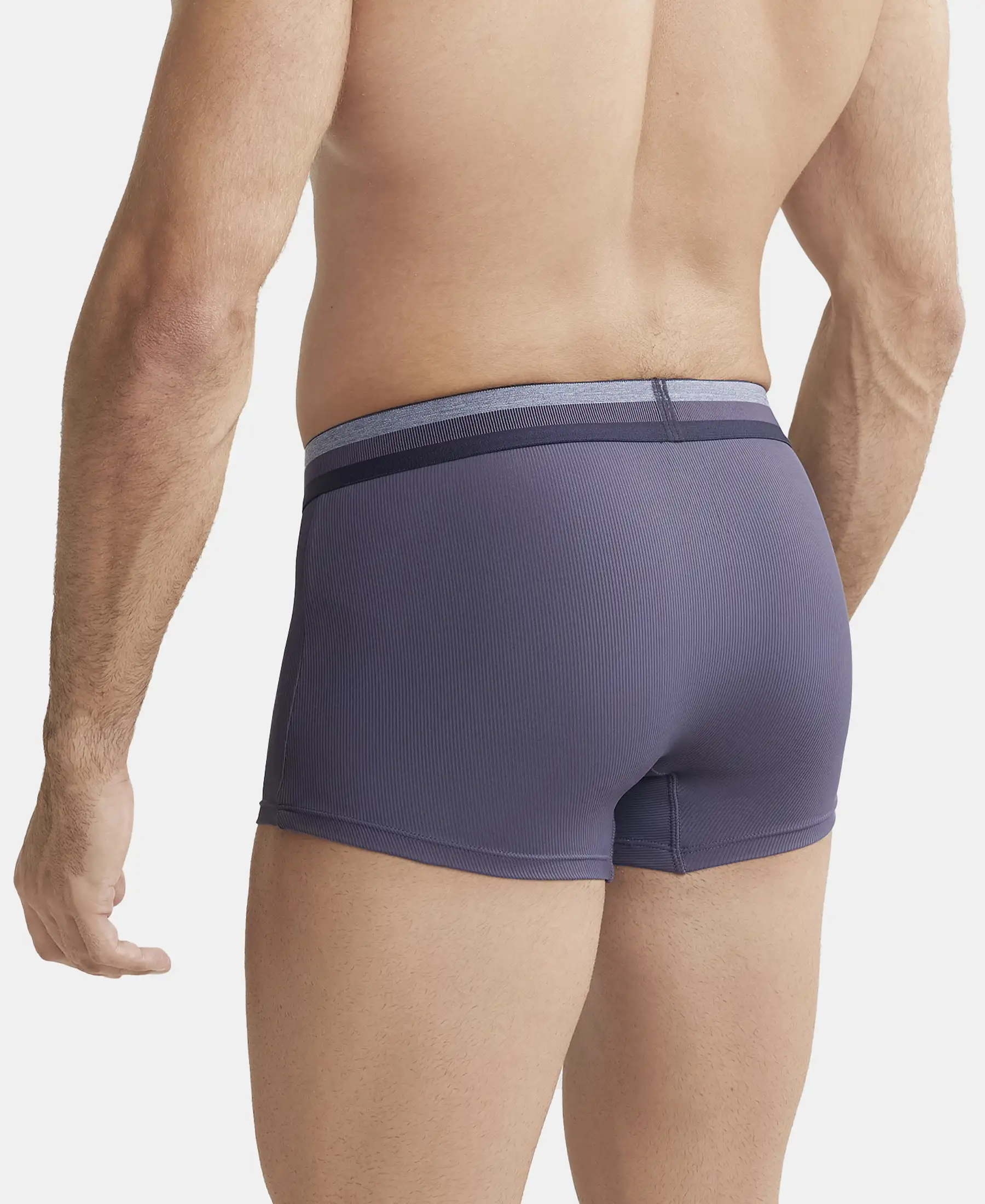 Microfiber Elastane Stretch Rib Solid Trunk with StayDry Treatment - Grey Stone - Image 3
