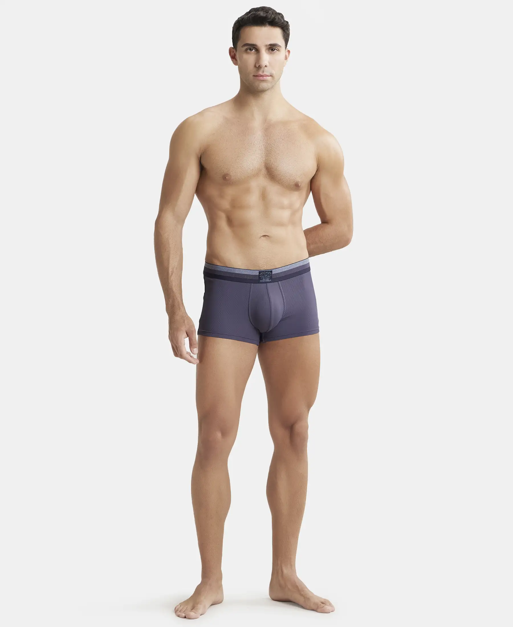 Microfiber Elastane Stretch Rib Solid Trunk with StayDry Treatment - Grey Stone - Image 4