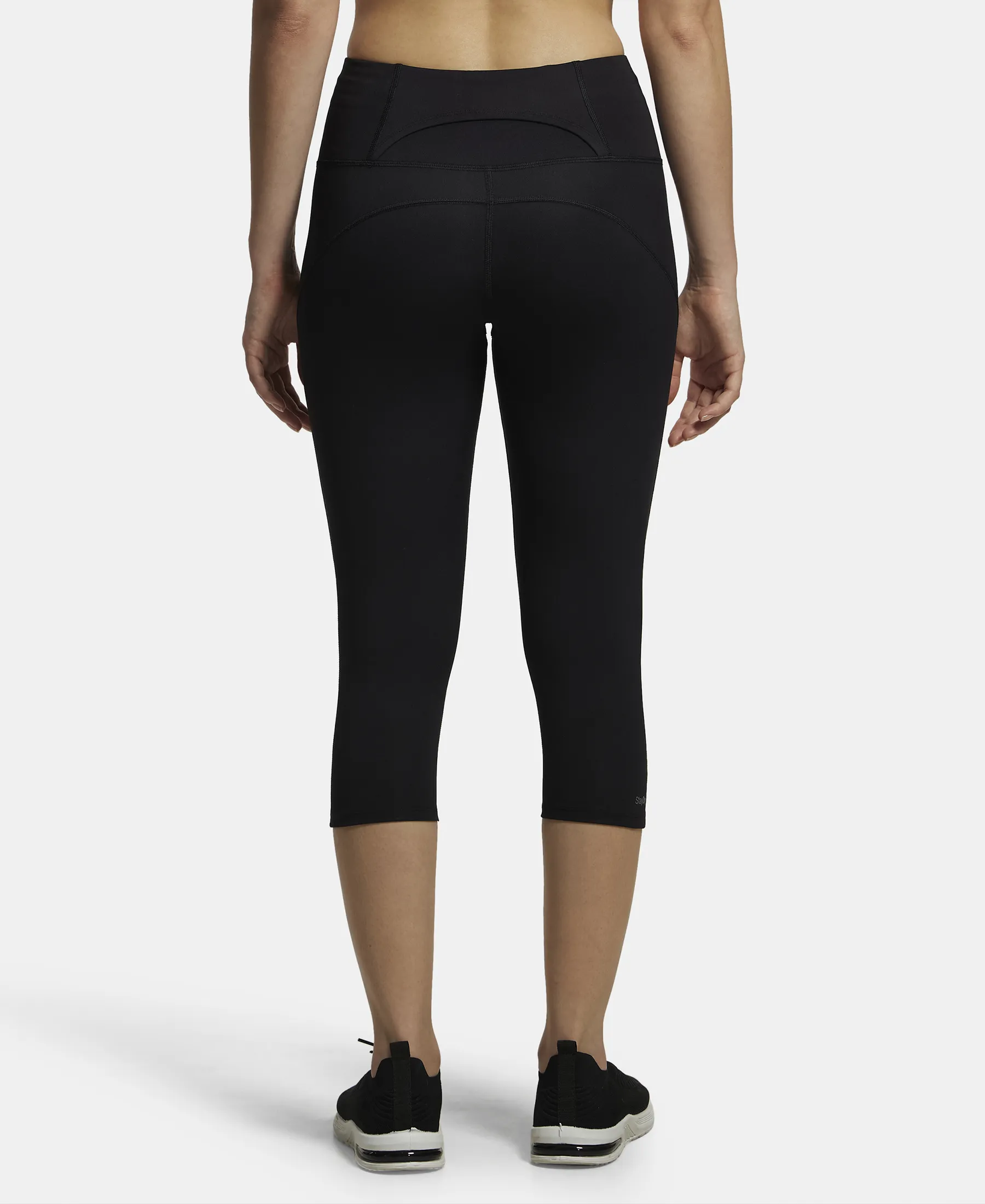Microfiber Elastane Stretch Slim Fit Capri with Back Waistband Pocket - Black - Image 3