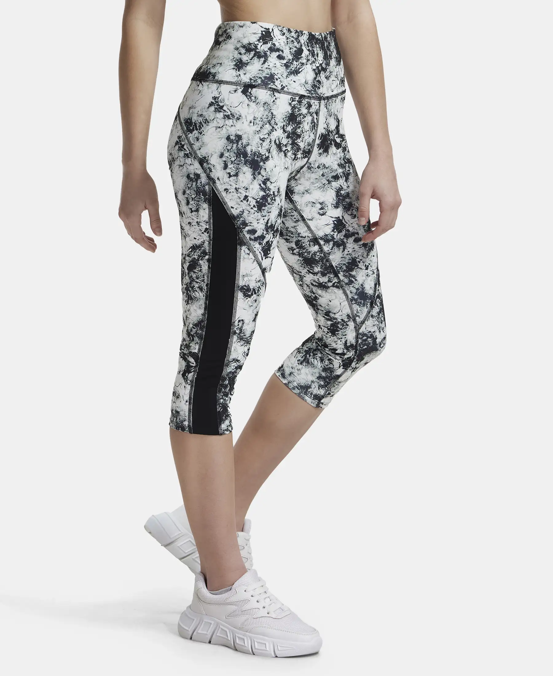 Microfiber Elastane Stretch Slim Fit Capri with Back Waistband Pocket - Black Printed - Image 2