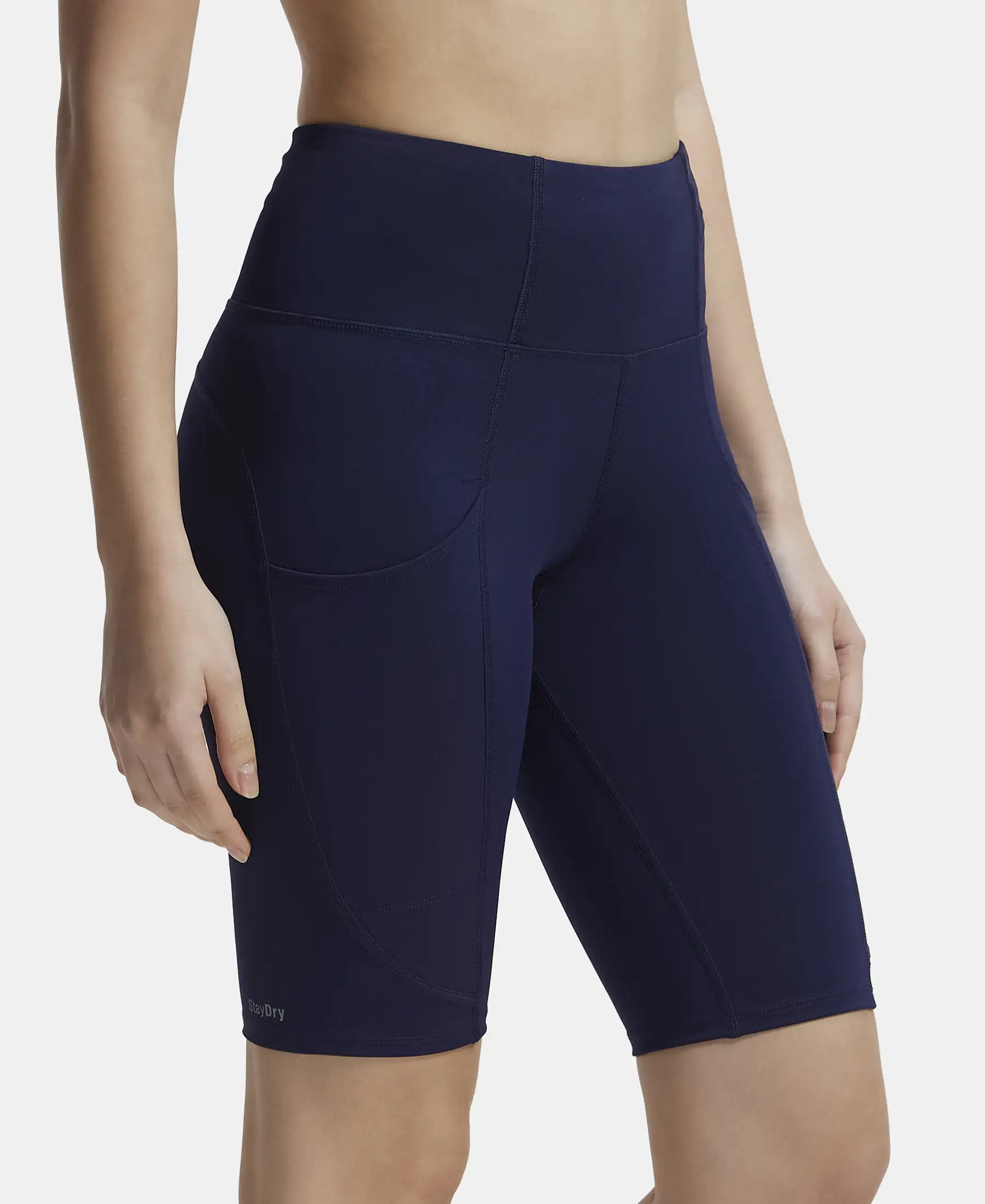 Microfiber Elastane Stretch Slim Fit Shorts with Side Pockets - Peacoat - Image 2