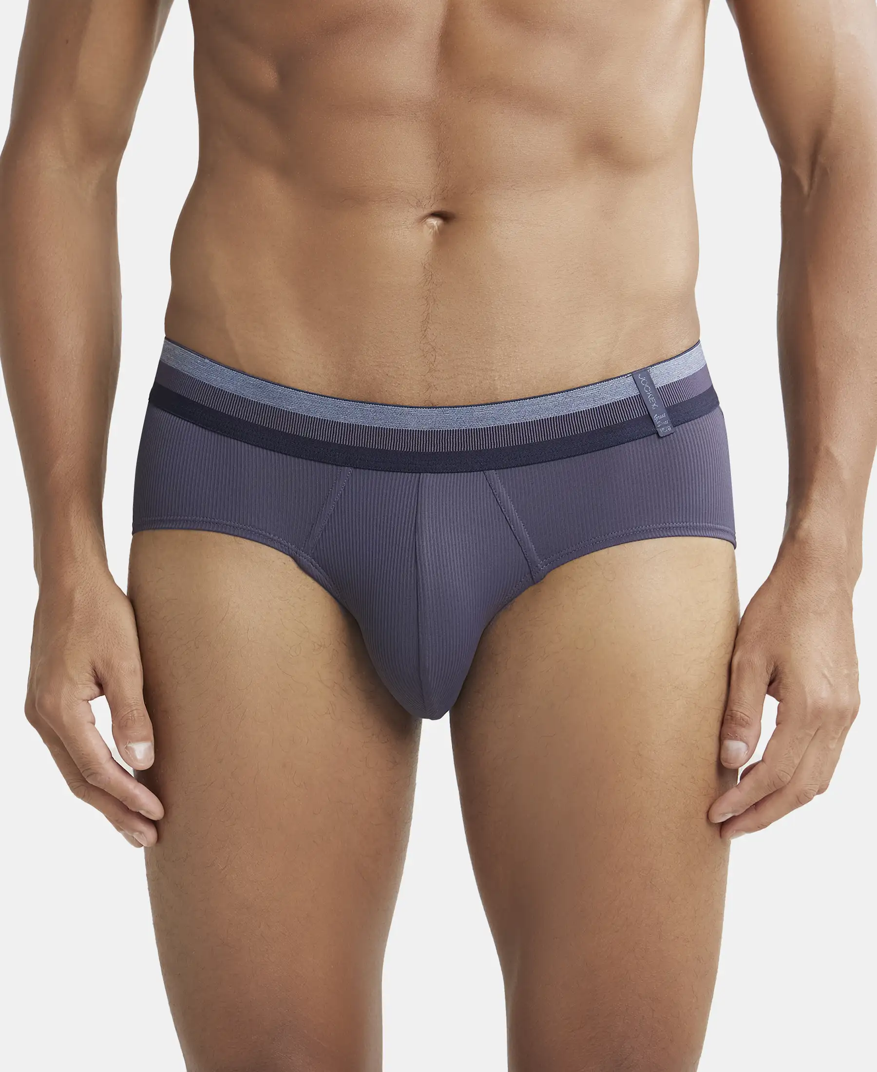 Microfiber Elastane Stretch Solid Brief with StayDry Treatment - Grey Stone