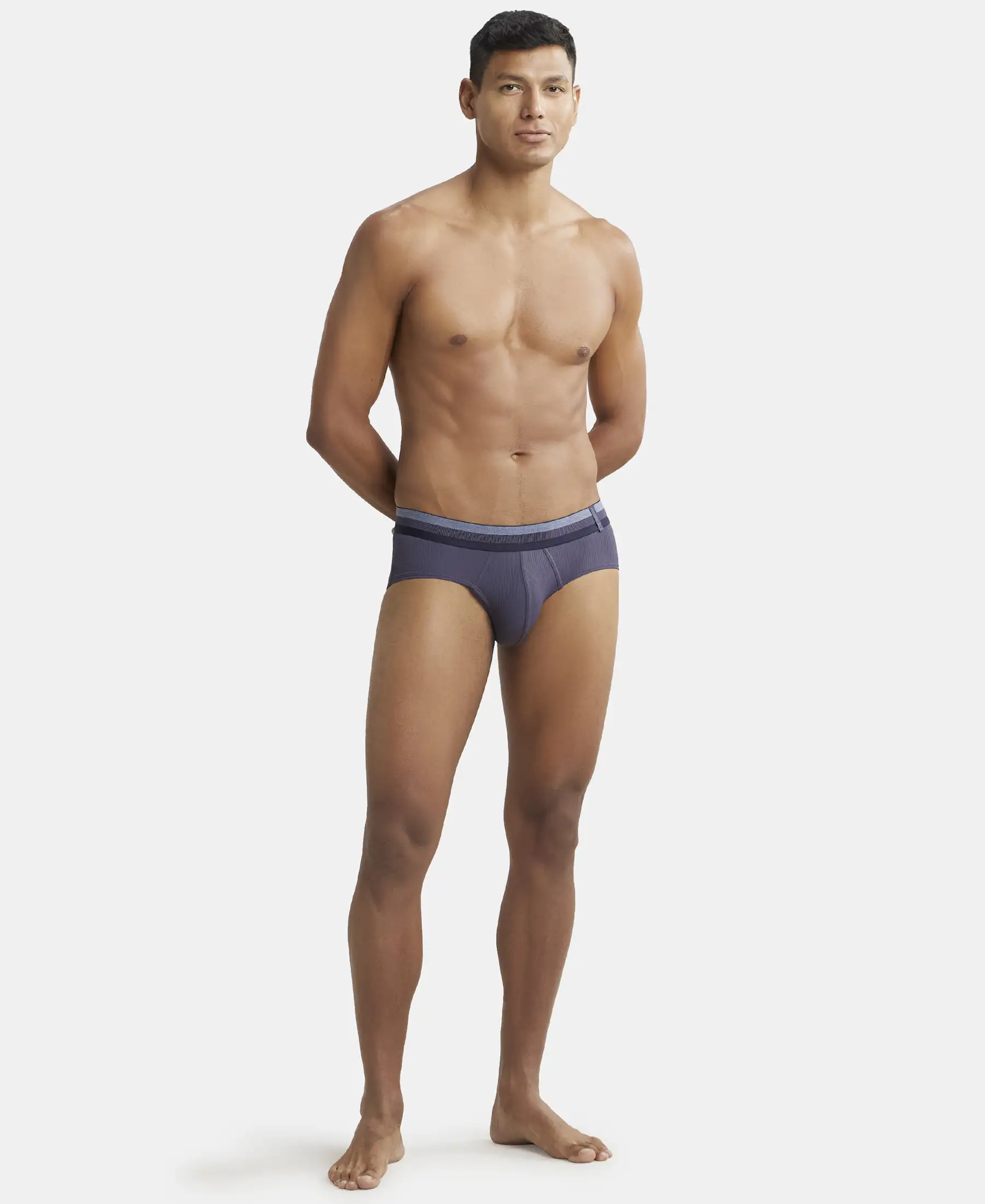 Microfiber Elastane Stretch Solid Brief with StayDry Treatment - Grey Stone - Image 4