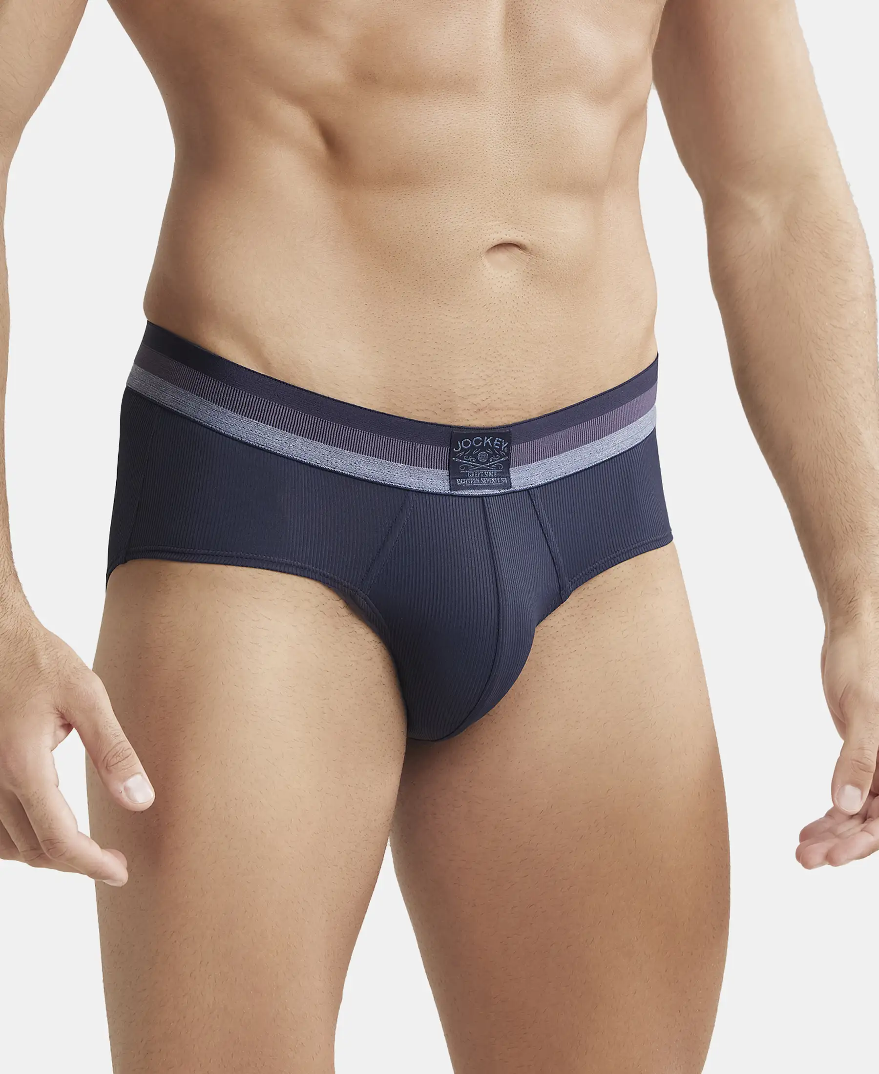Microfiber Elastane Stretch Solid Brief with StayDry Treatment - Midnight Navy - Image 2