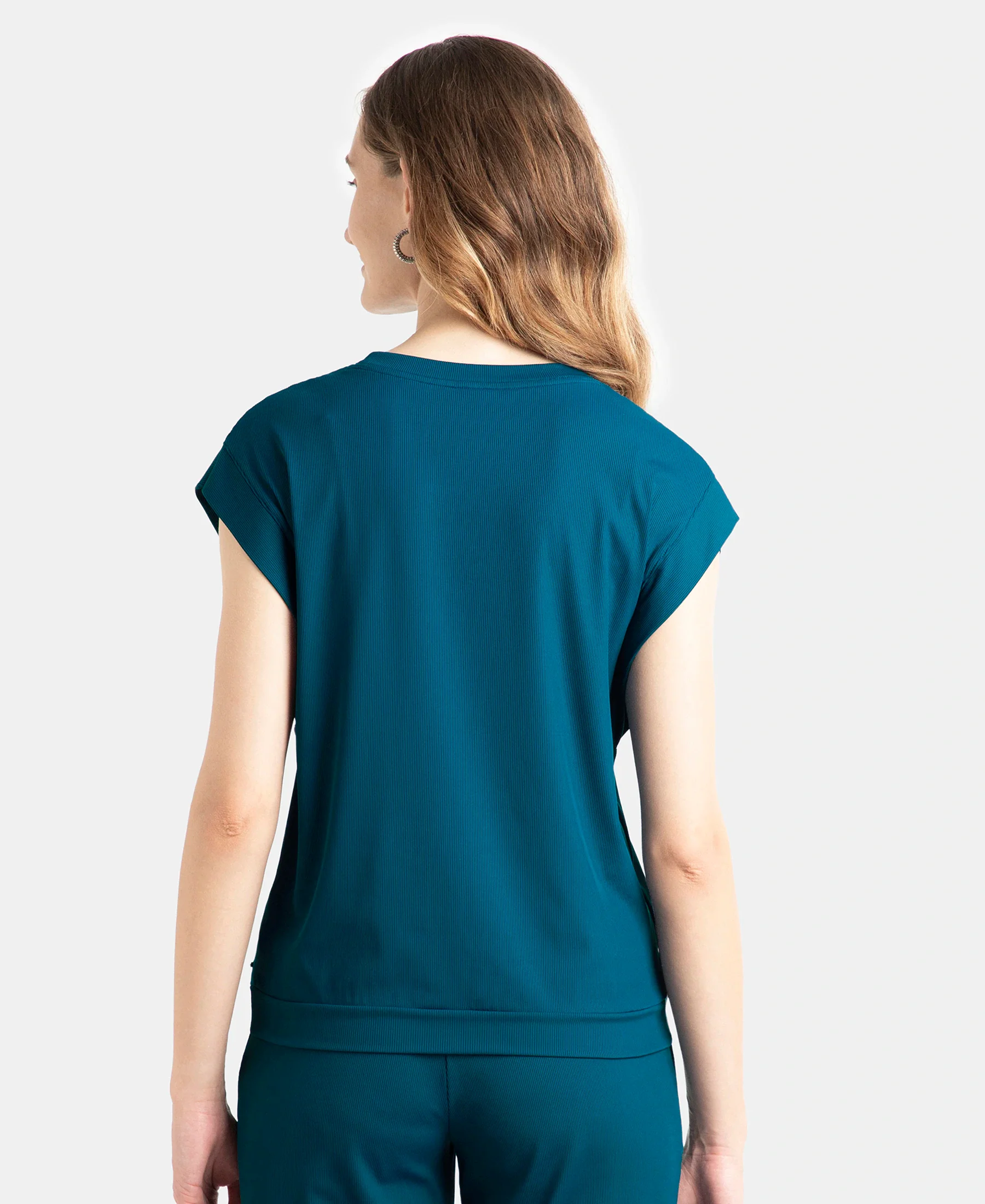 Microfiber Elastane Stretch Hybrid Tank Top with Ribbed Sleeves - Poseidon - Image 3