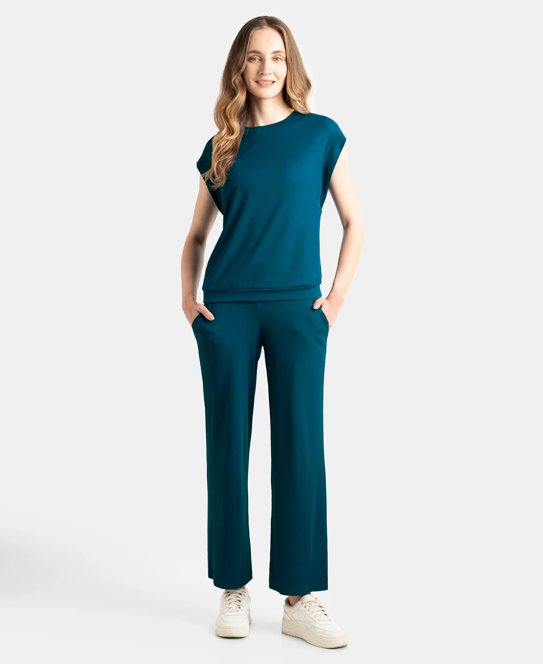 Microfiber Elastane Stretch Hybrid Tank Top with Ribbed Sleeves - Poseidon - Image 4