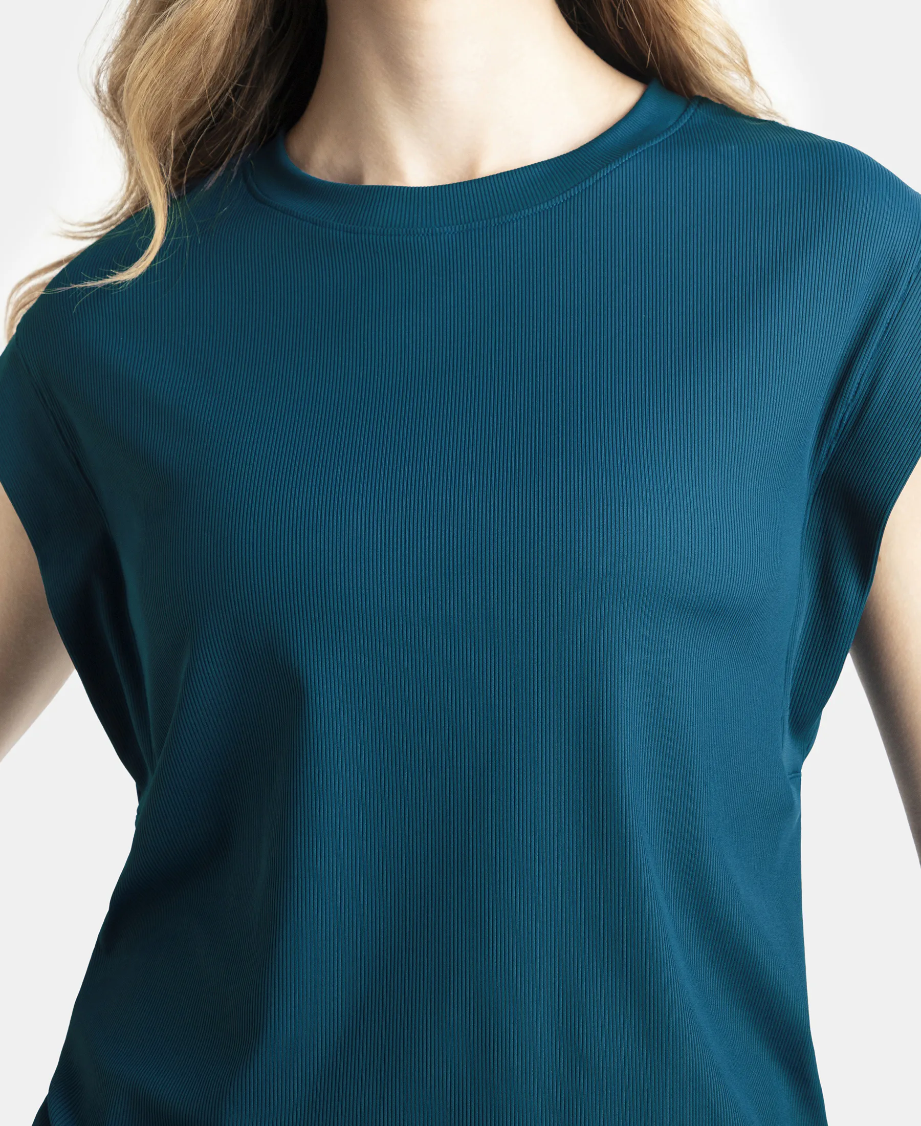 Microfiber Elastane Stretch Hybrid Tank Top with Ribbed Sleeves - Poseidon - Image 7