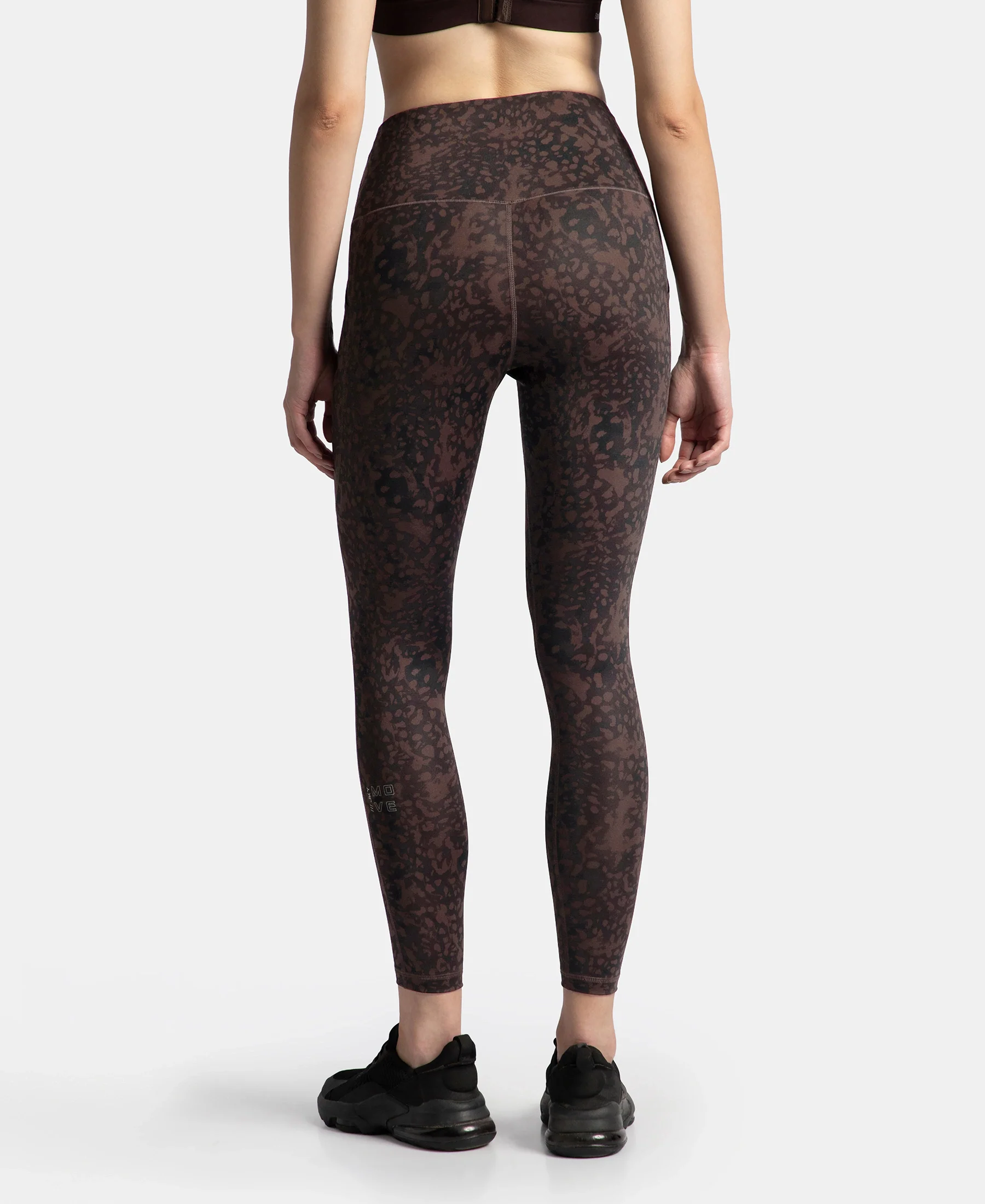 Microfiber Elastane Stretch Performance 7/8th Leggings with Broadwaistband & Back Pocket - Coffee Print - Image 3