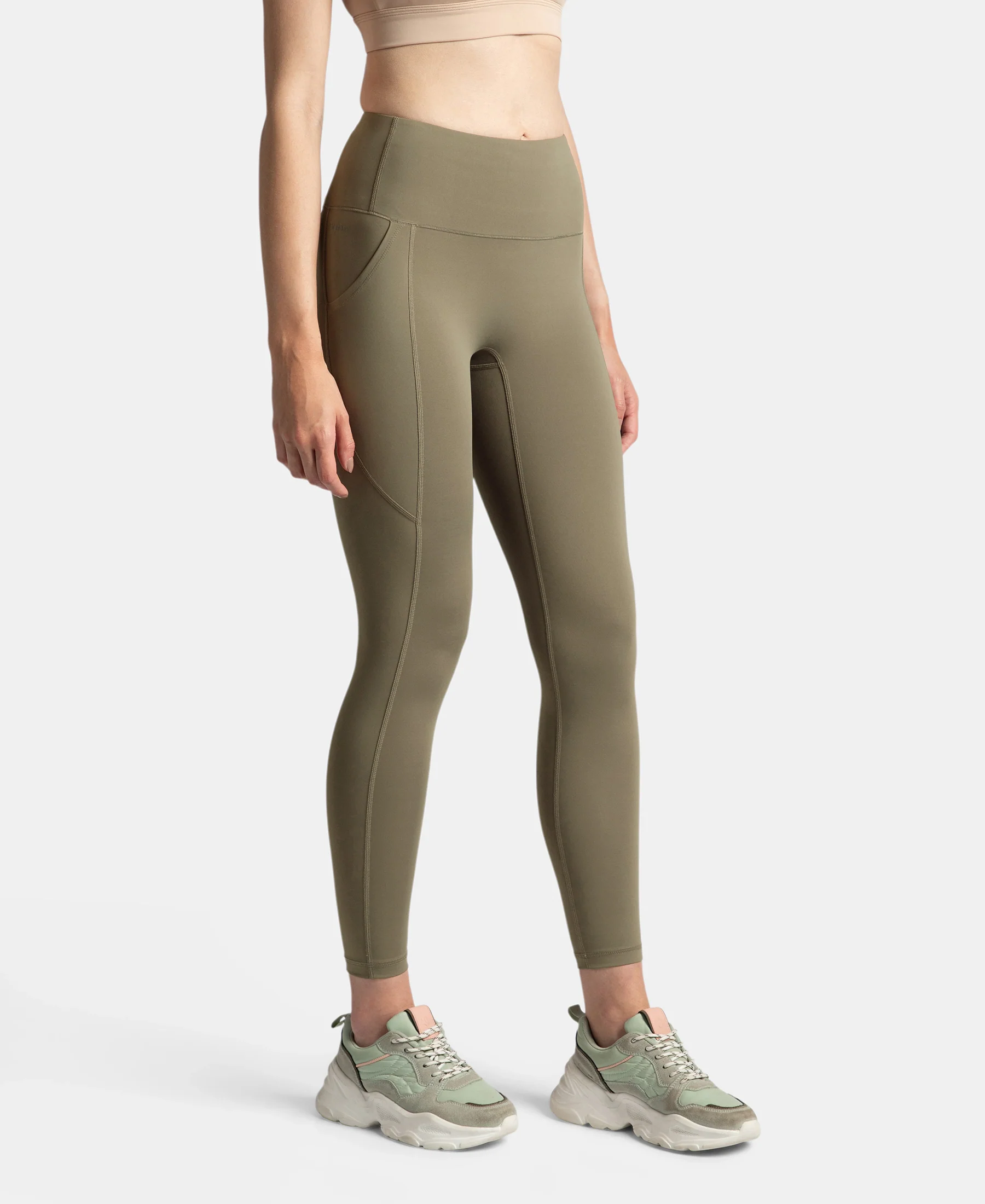 Microfiber Elastane Stretch Performance 7/8th Leggings with Broadwaistband & Back Pocket - Earth - Image 2