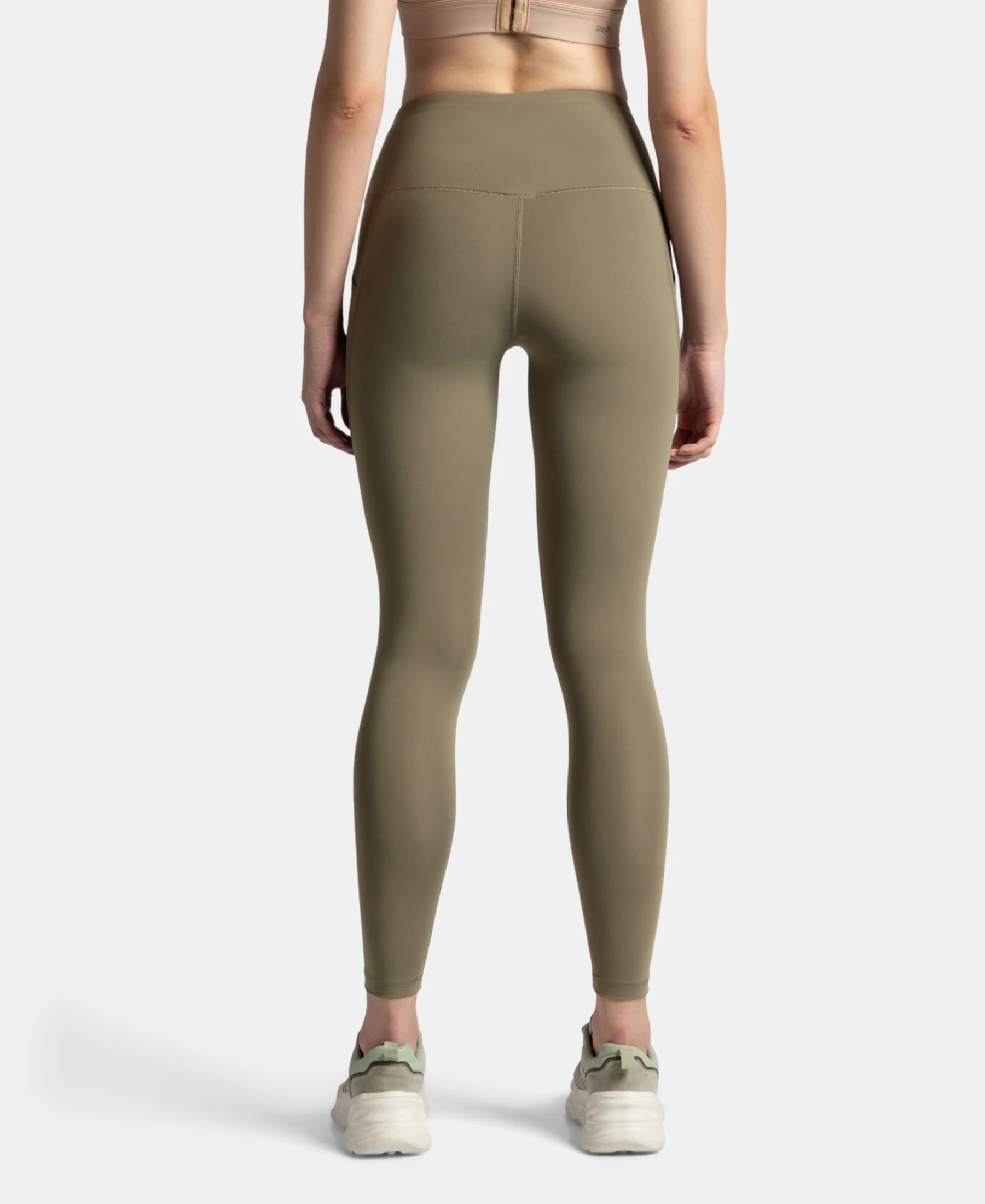 Microfiber Elastane Stretch Performance 7/8th Leggings with Broadwaistband & Back Pocket - Earth - Image 3