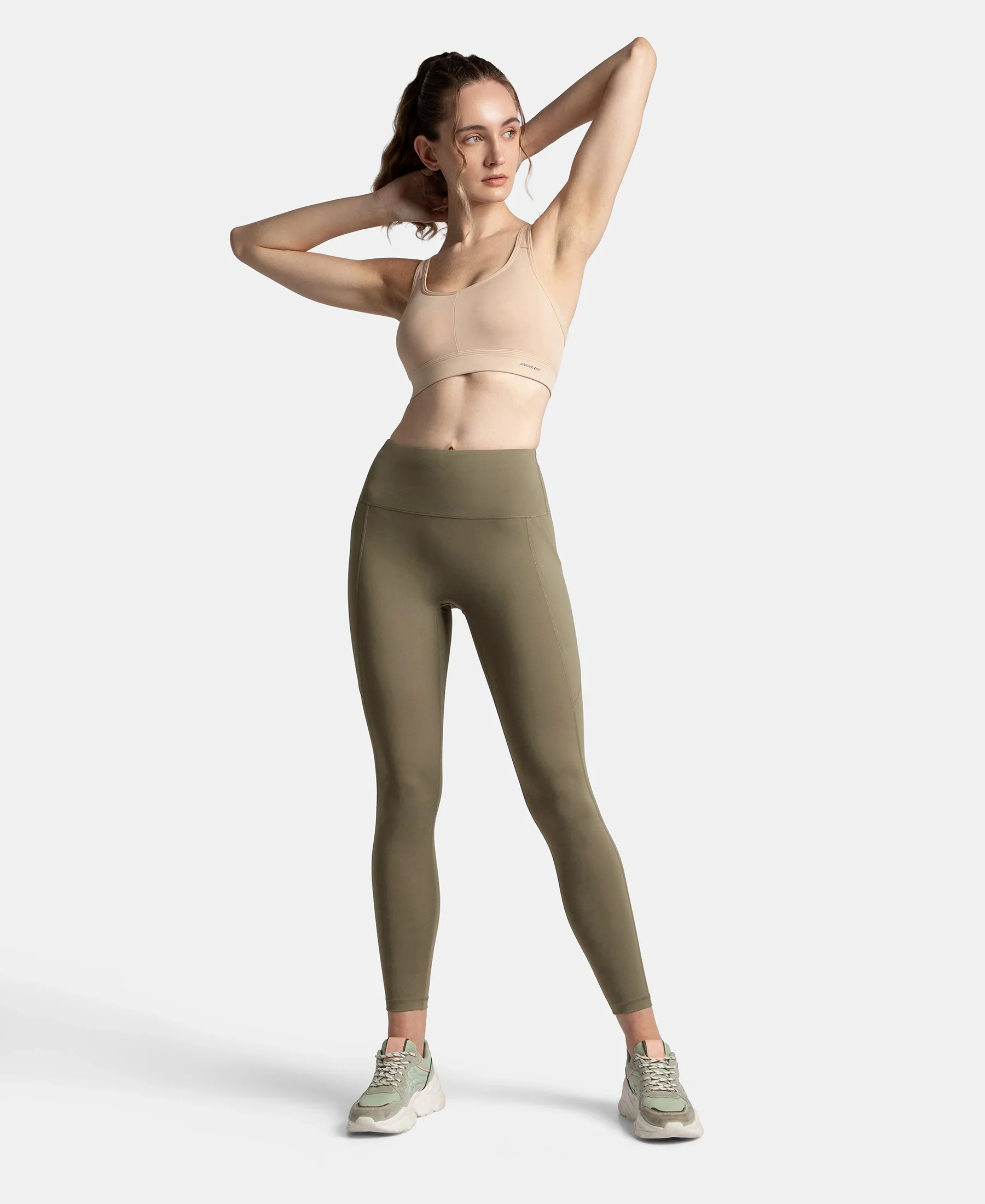 Microfiber Elastane Stretch Performance 7/8th Leggings with Broadwaistband & Back Pocket - Earth - Image 4