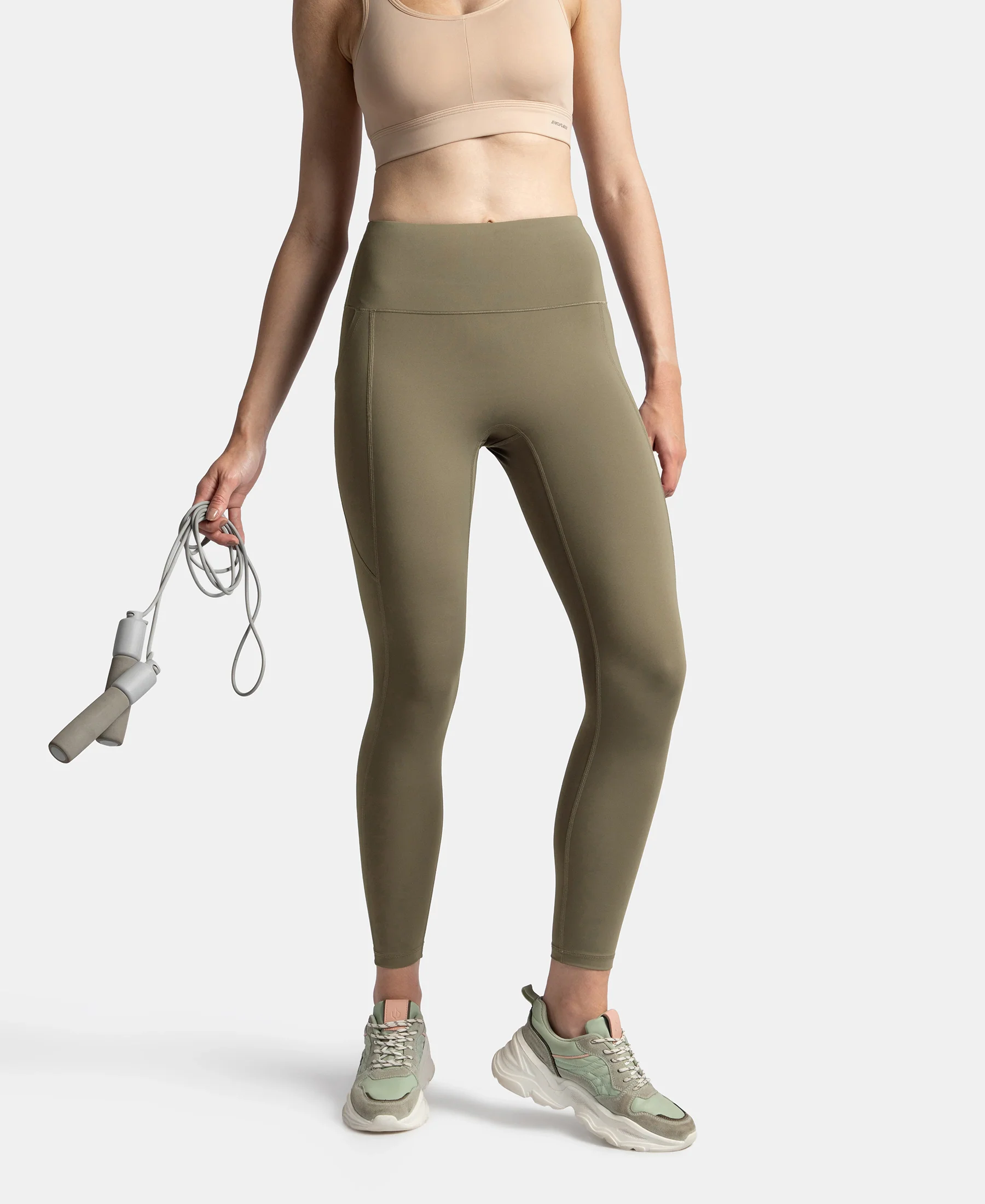 Microfiber Elastane Stretch Performance 7/8th Leggings with Broadwaistband & Back Pocket - Earth - Image 5