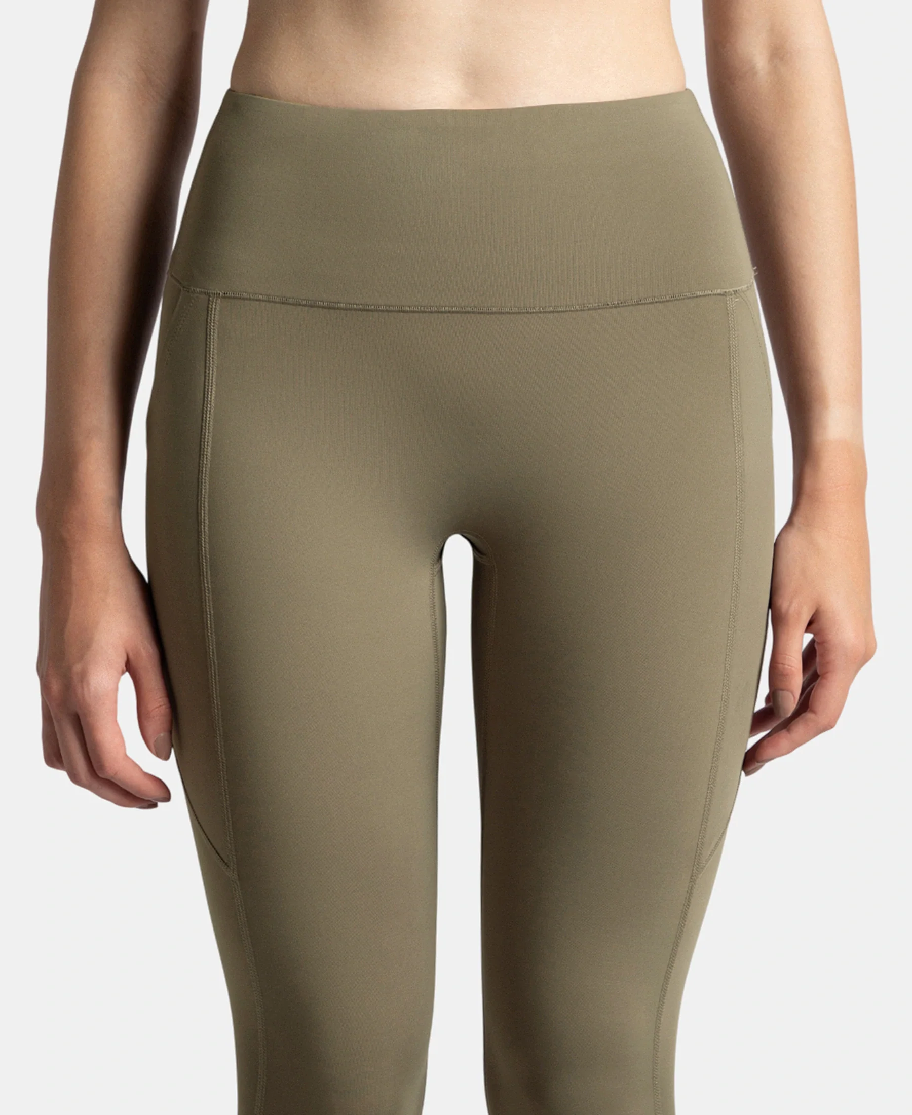 Microfiber Elastane Stretch Performance 7/8th Leggings with Broadwaistband & Back Pocket - Earth - Image 7
