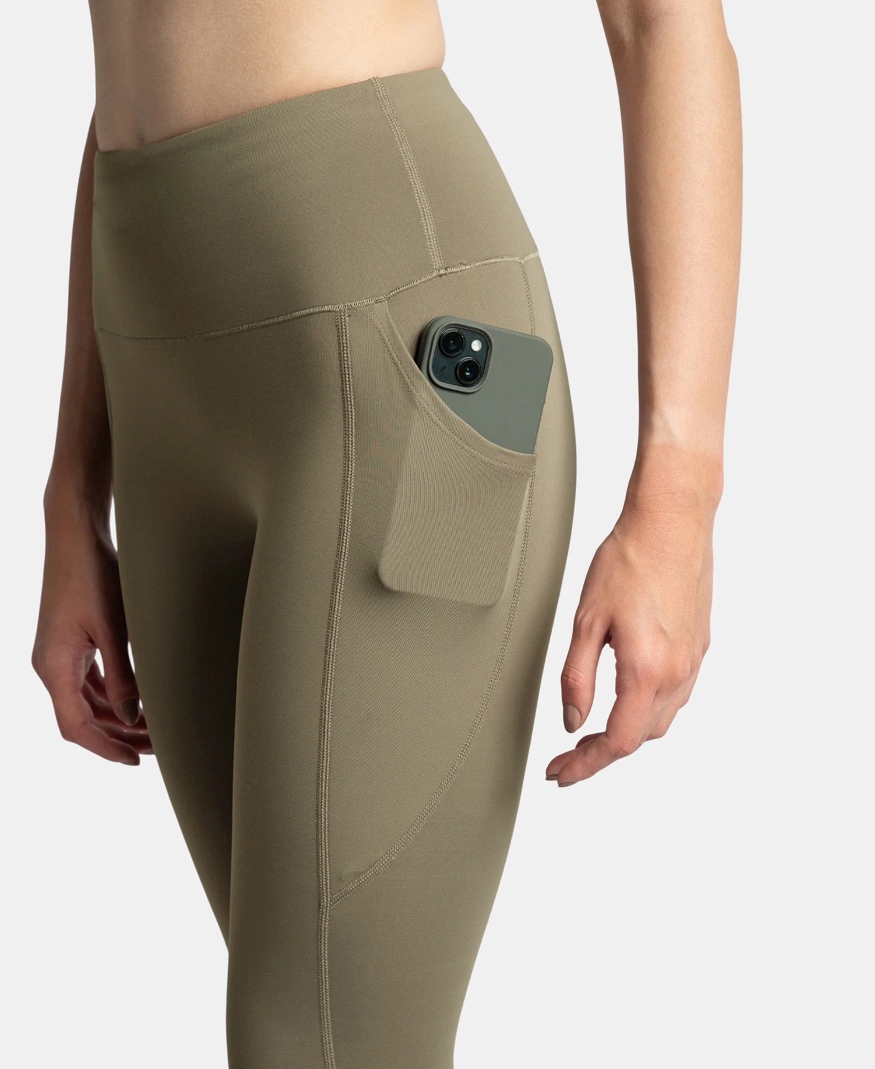 Microfiber Elastane Stretch Performance 7/8th Leggings with Broadwaistband & Back Pocket - Earth - Image 8