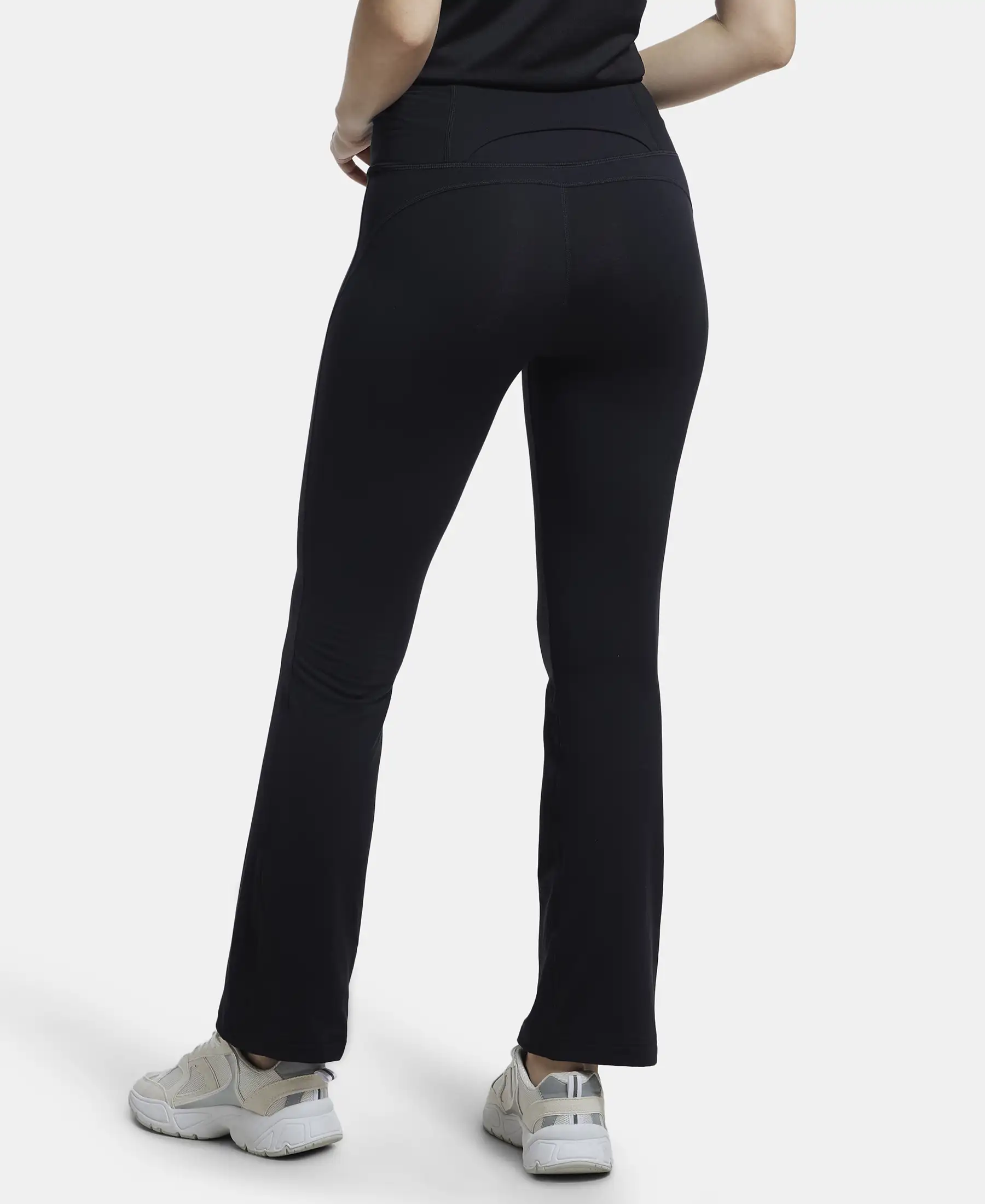 Microfiber Elastane Stretch Regular Fit Flared Pants with StayFresh Treatment - Black - Image 3