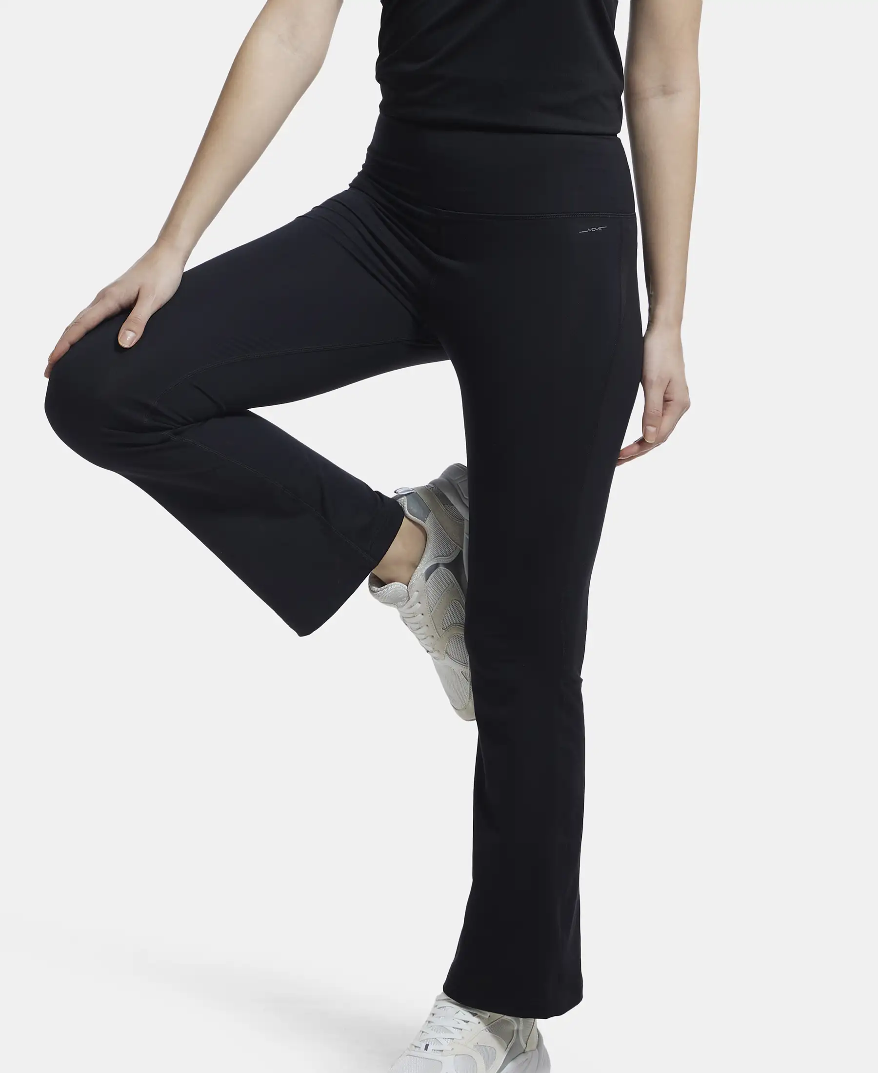 Microfiber Elastane Stretch Regular Fit Flared Pants with StayFresh Treatment - Black - Image 5