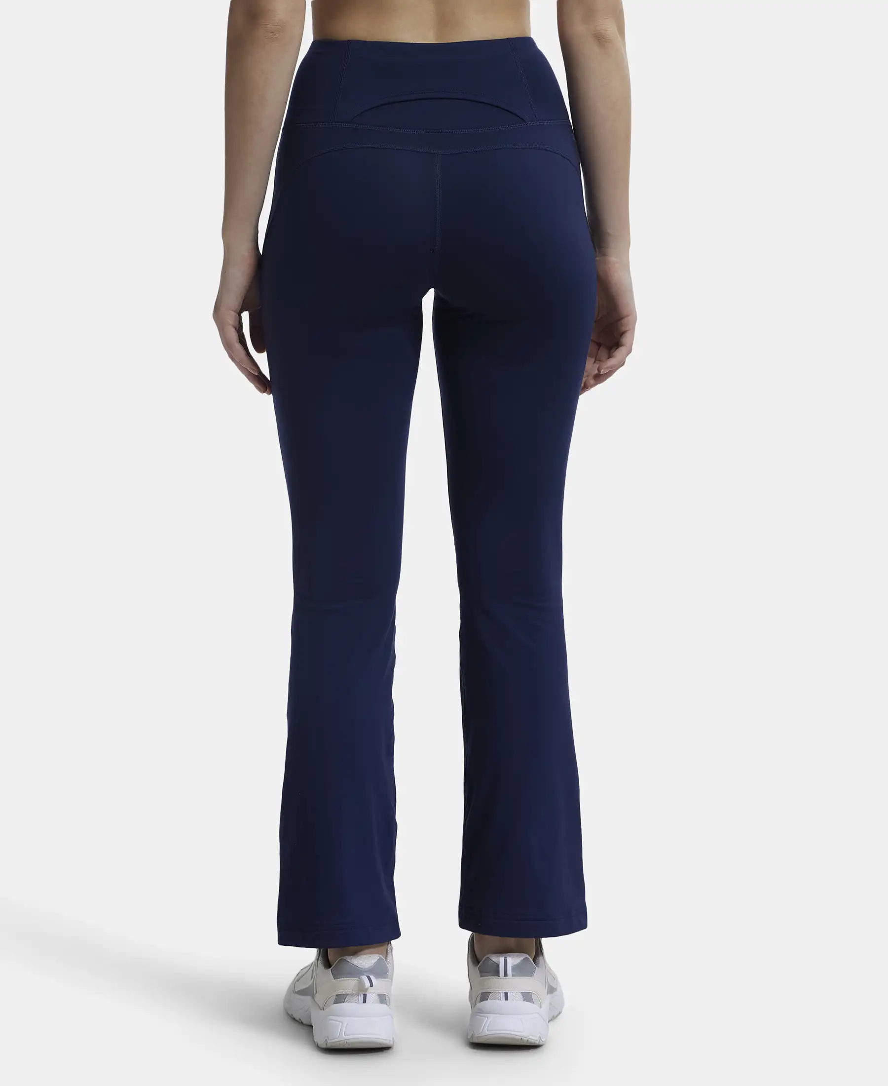 Microfiber Elastane Stretch Regular Fit Flared Pants with StayFresh Treatment - Peacoat - Image 3
