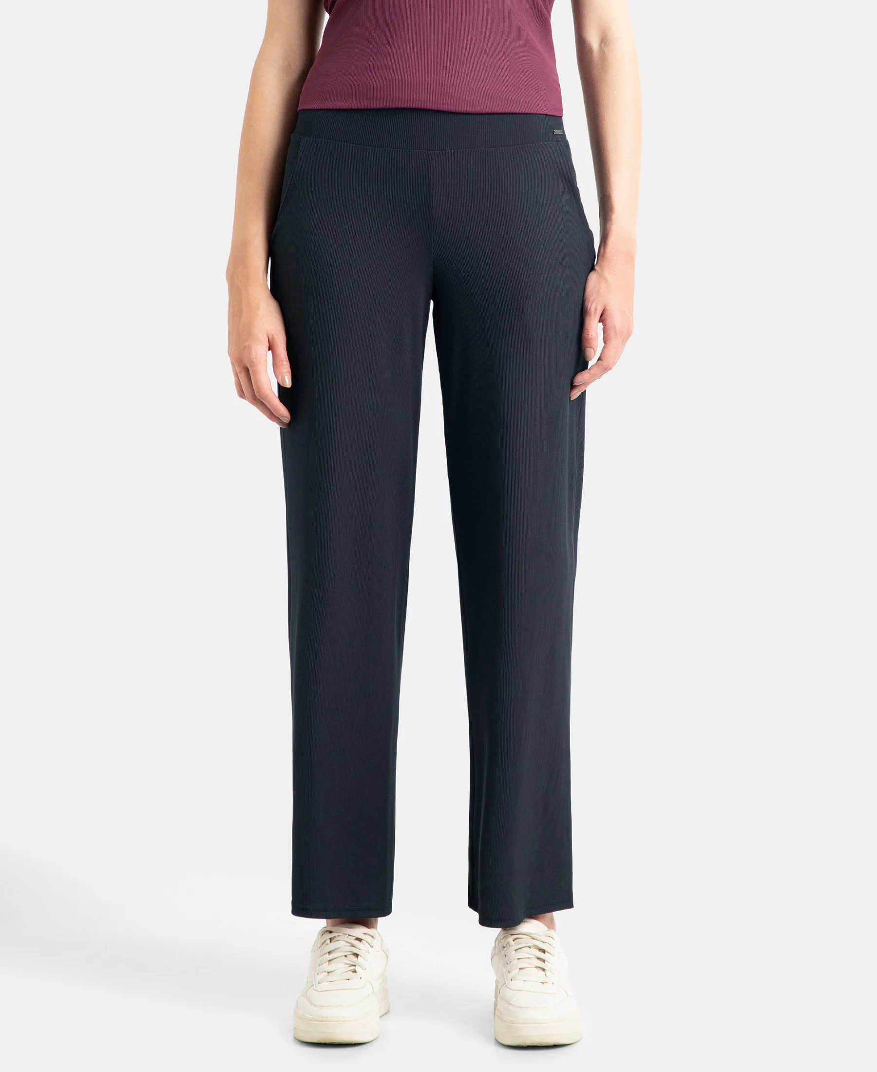 Microfiber Elastane Stretch Regular Fit Wide Leg Pants - Black