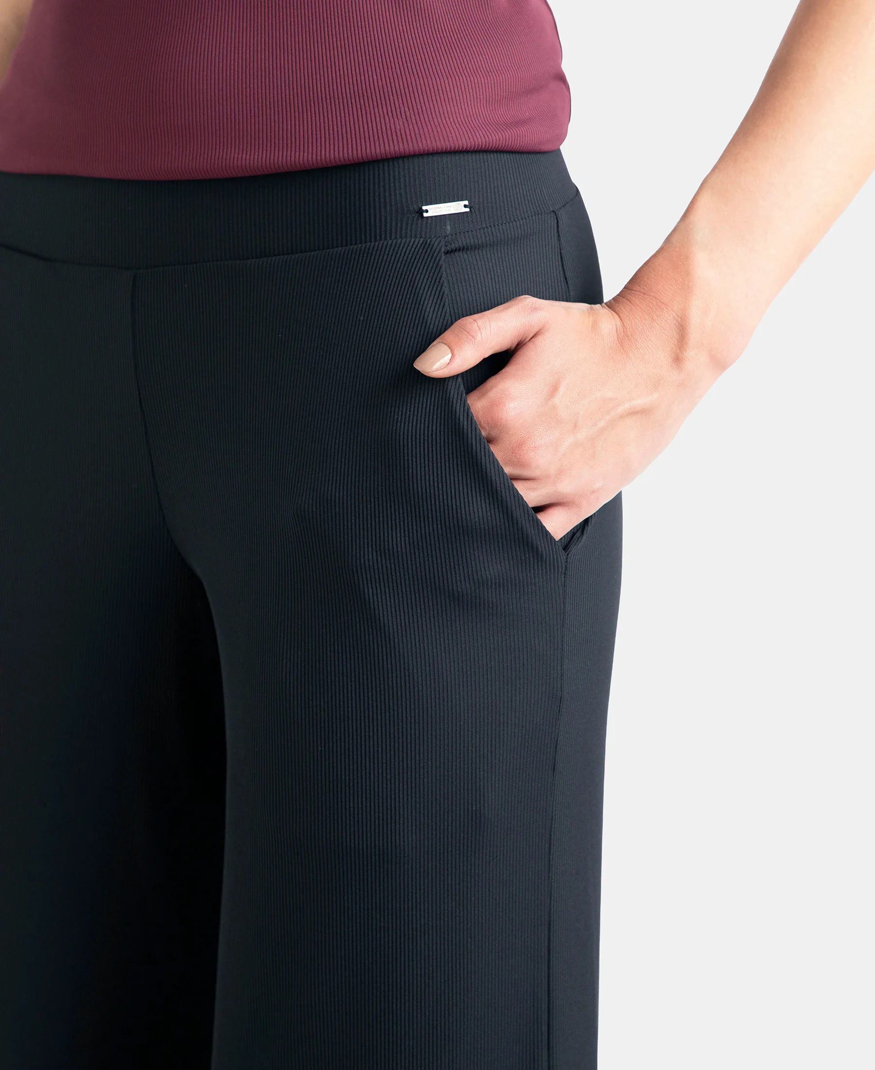 Microfiber Elastane Stretch Regular Fit Wide Leg Pants - Black - Image 7