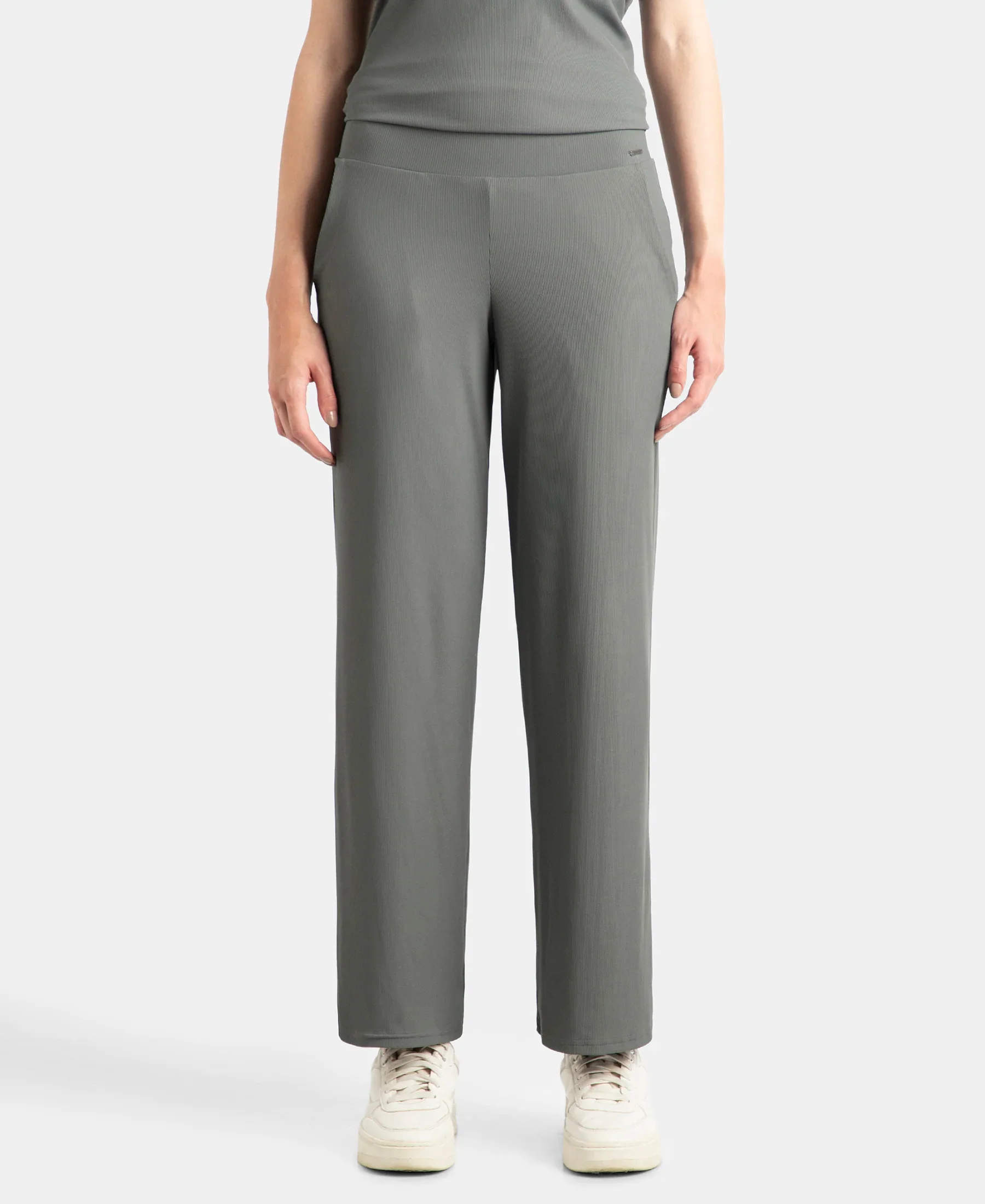 Microfiber Elastane Stretch Regular Fit Wide Leg Pants - Gun Metal