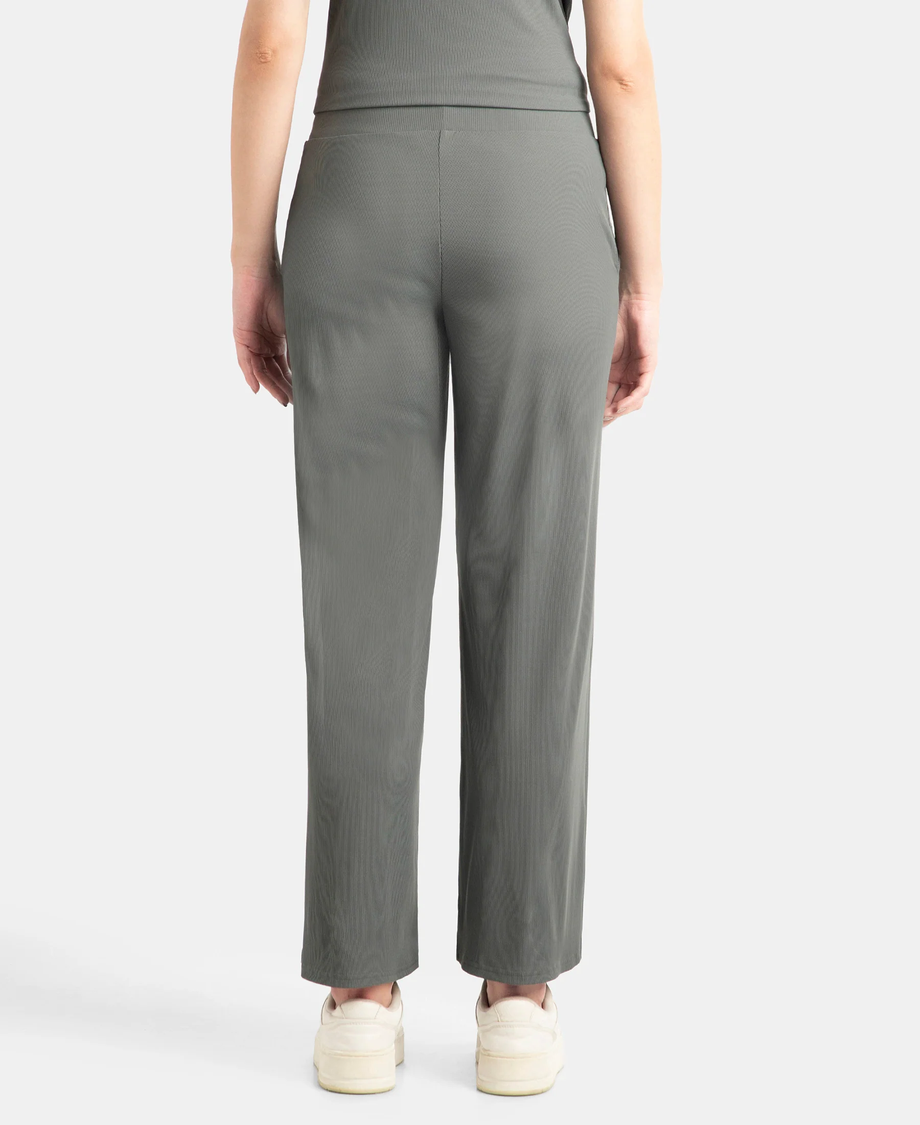Microfiber Elastane Stretch Regular Fit Wide Leg Pants - Gun Metal - Image 3