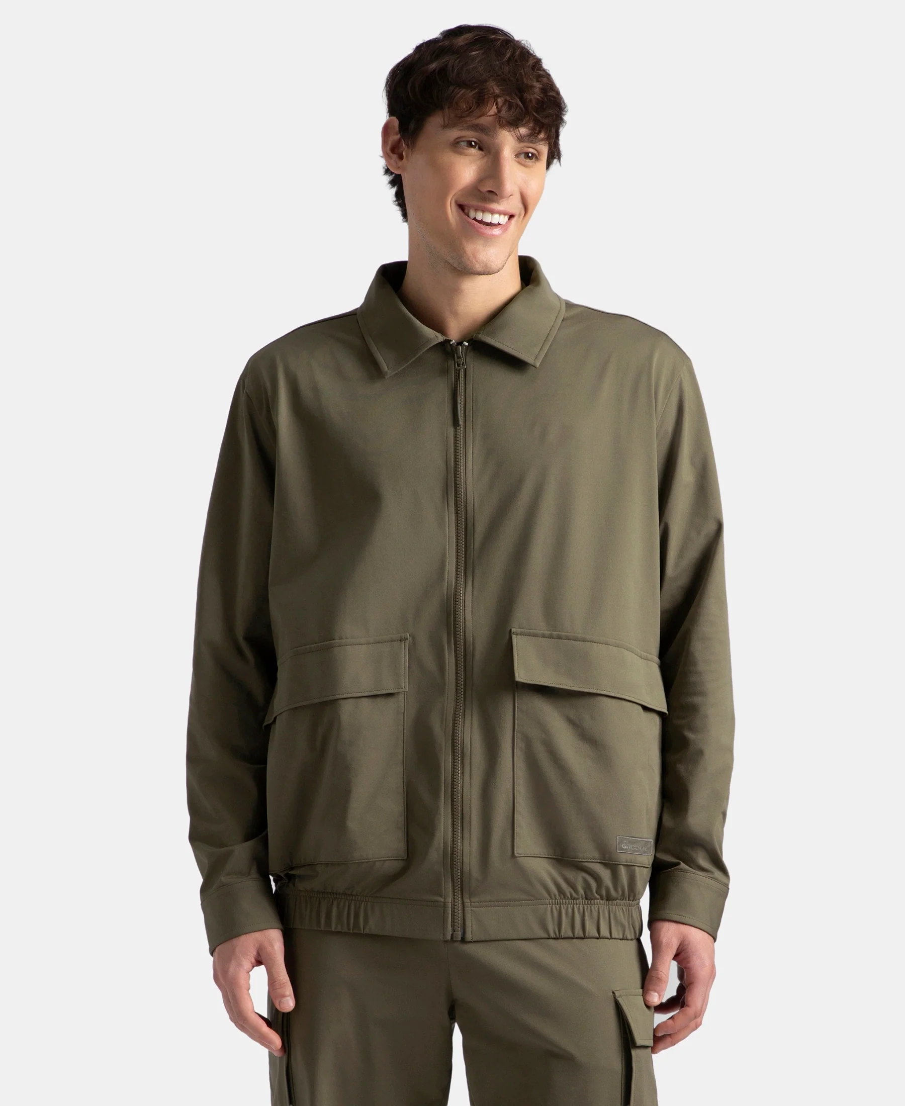 Microfiber Fabric 4 Pocket Full Zip Closure Shacket - Green
