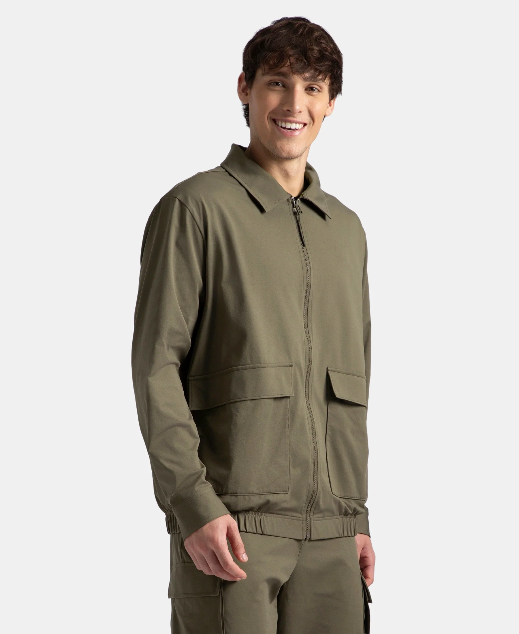 Microfiber Fabric 4 Pocket Full Zip Closure Shacket - Green - Image 2