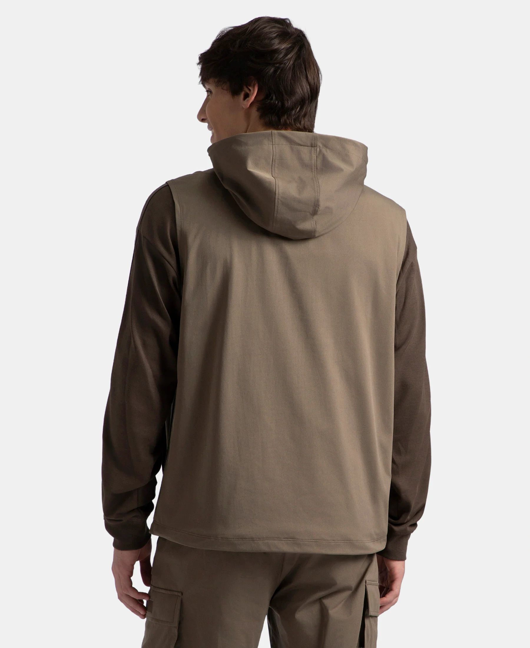 Microfiber Fabric 6 Pocket Full Zip Closure Hoodie Gilet - Green - Image 3