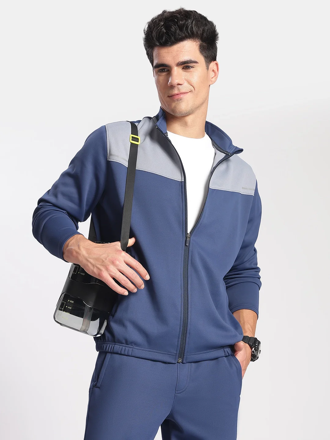 Microfiber Fabric Jacket with StayFresh Treatment - Navy & Grey - Image 5