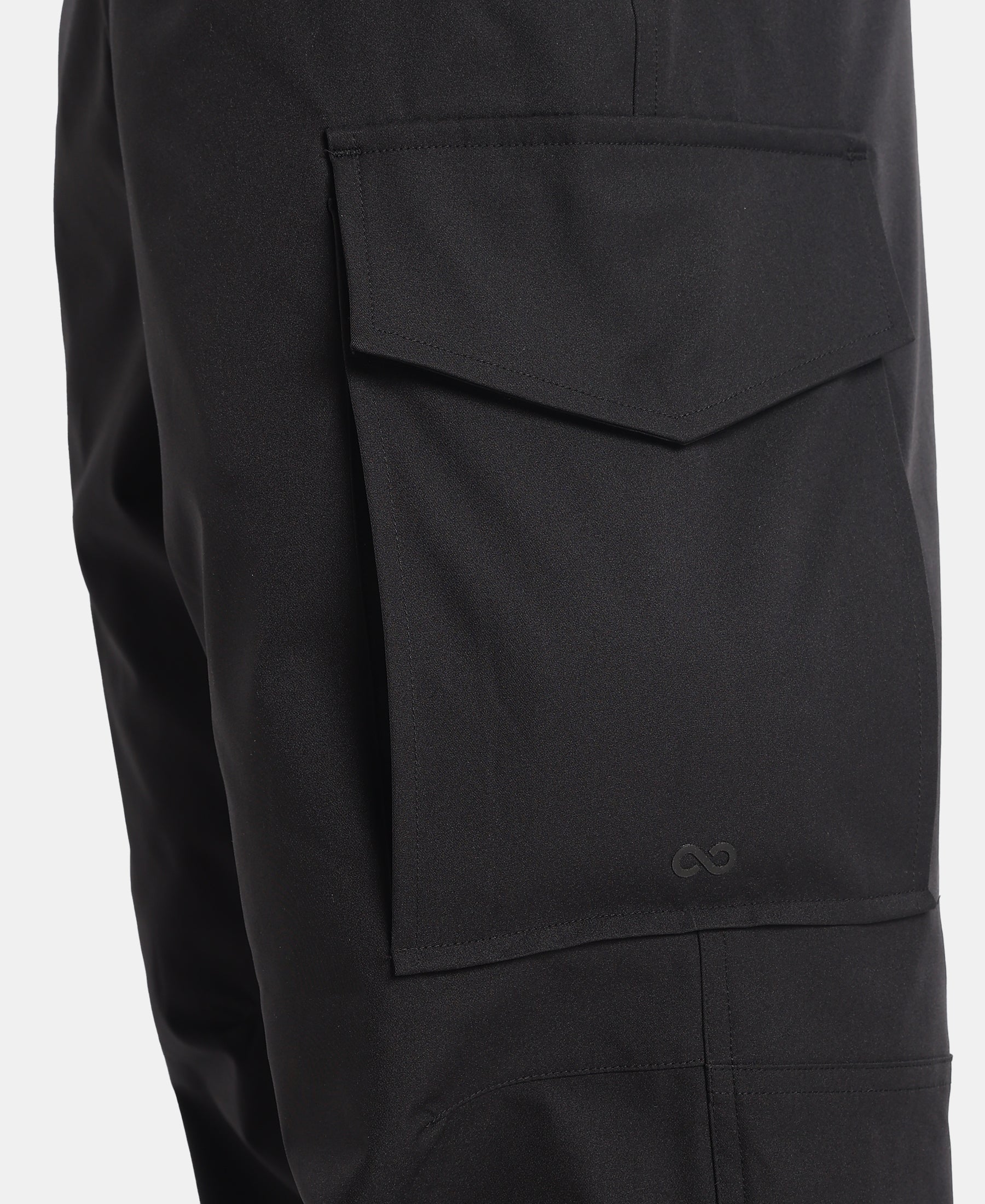 Microfiber Fabric Oversized Cargo Utility Pants with Inner Drawstrings - Black - Image 10