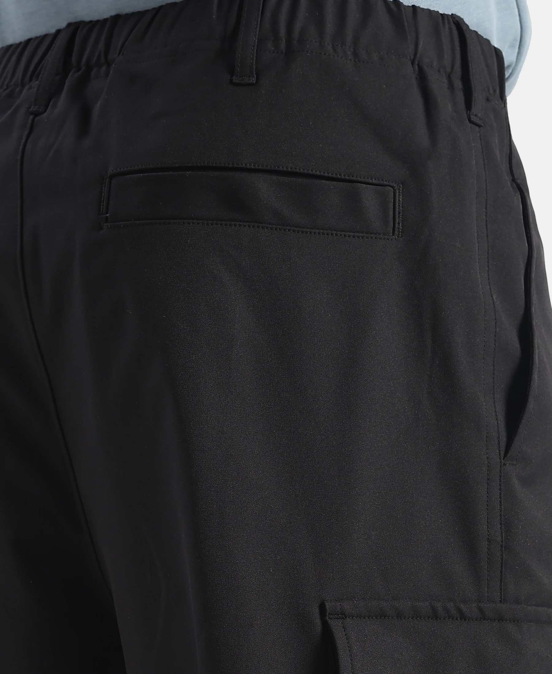 Microfiber Fabric Oversized Cargo Utility Pants with Inner Drawstrings - Black - Image 11