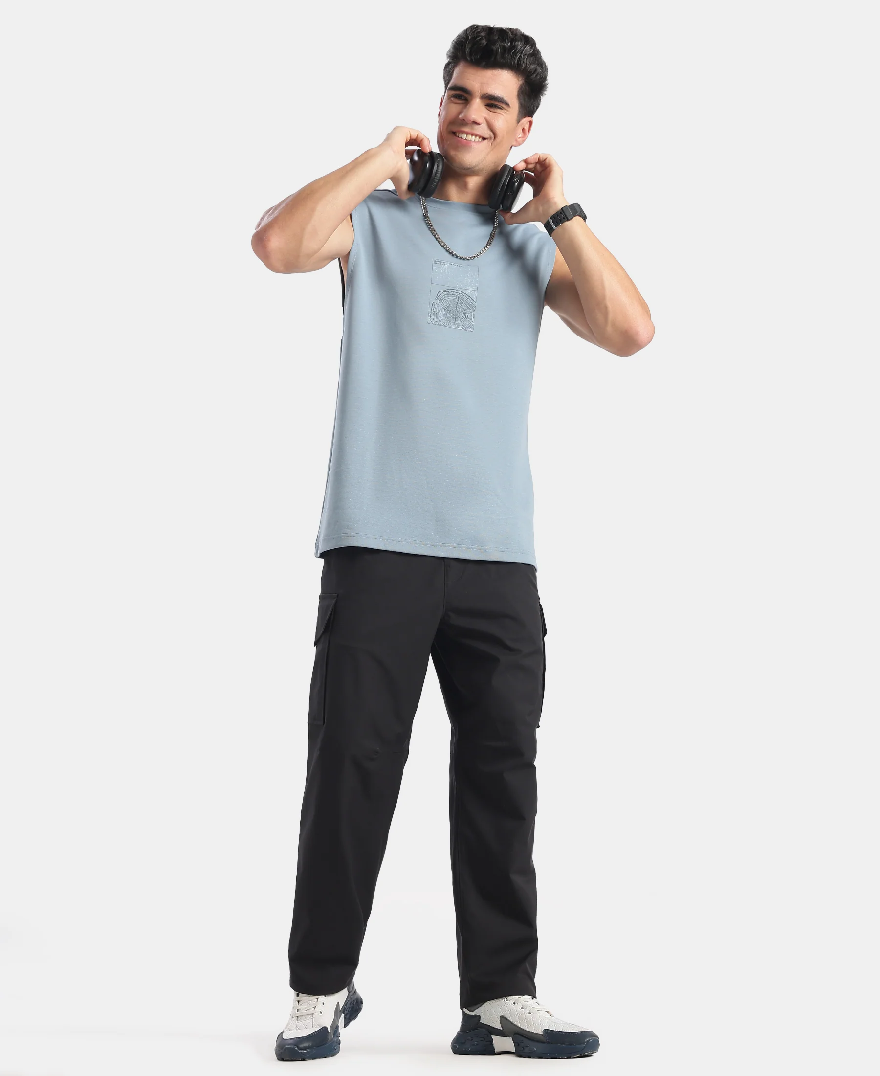 Microfiber Fabric Oversized Cargo Utility Pants with Inner Drawstrings - Black - Image 4