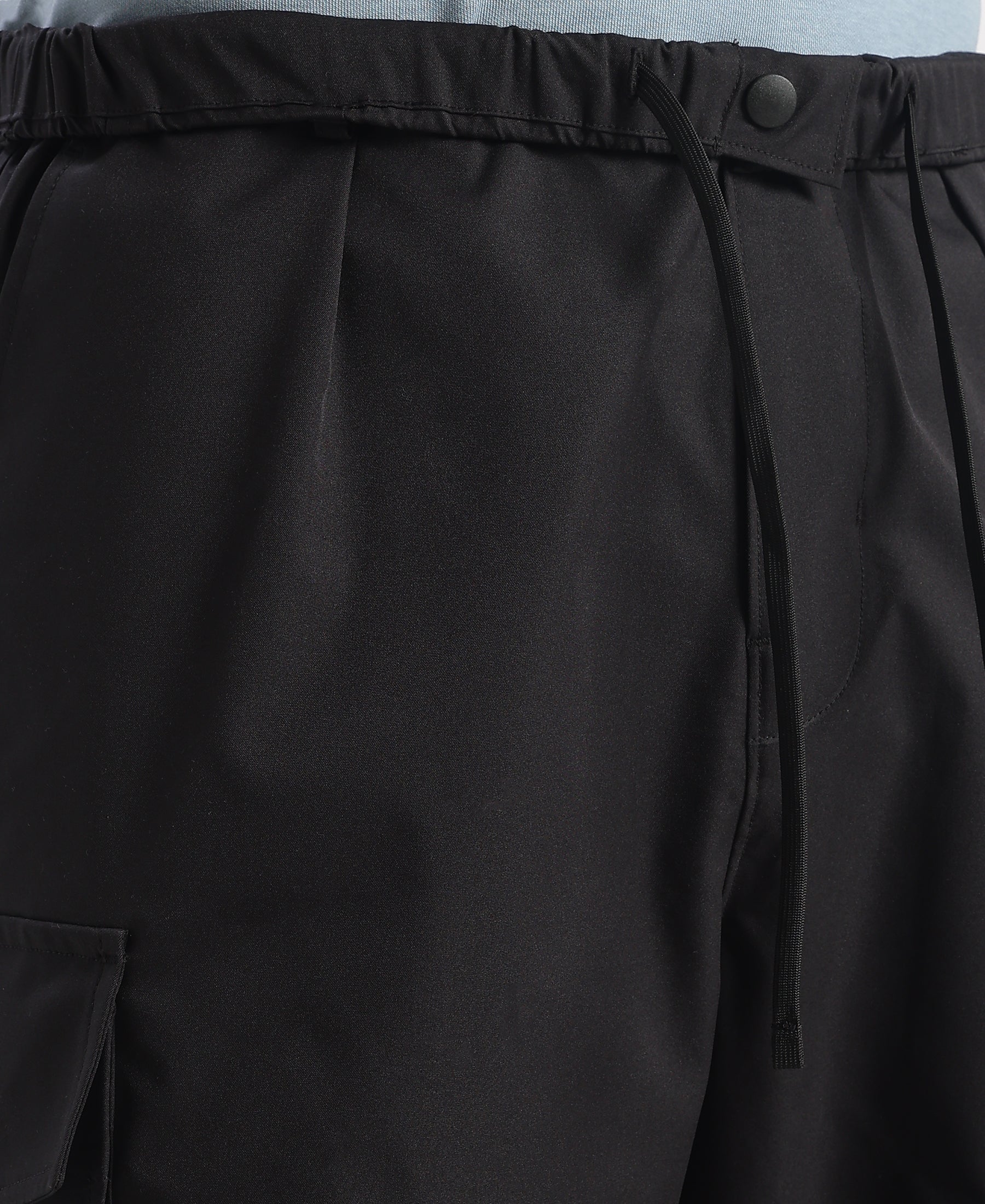 Microfiber Fabric Oversized Cargo Utility Pants with Inner Drawstrings - Black - Image 7