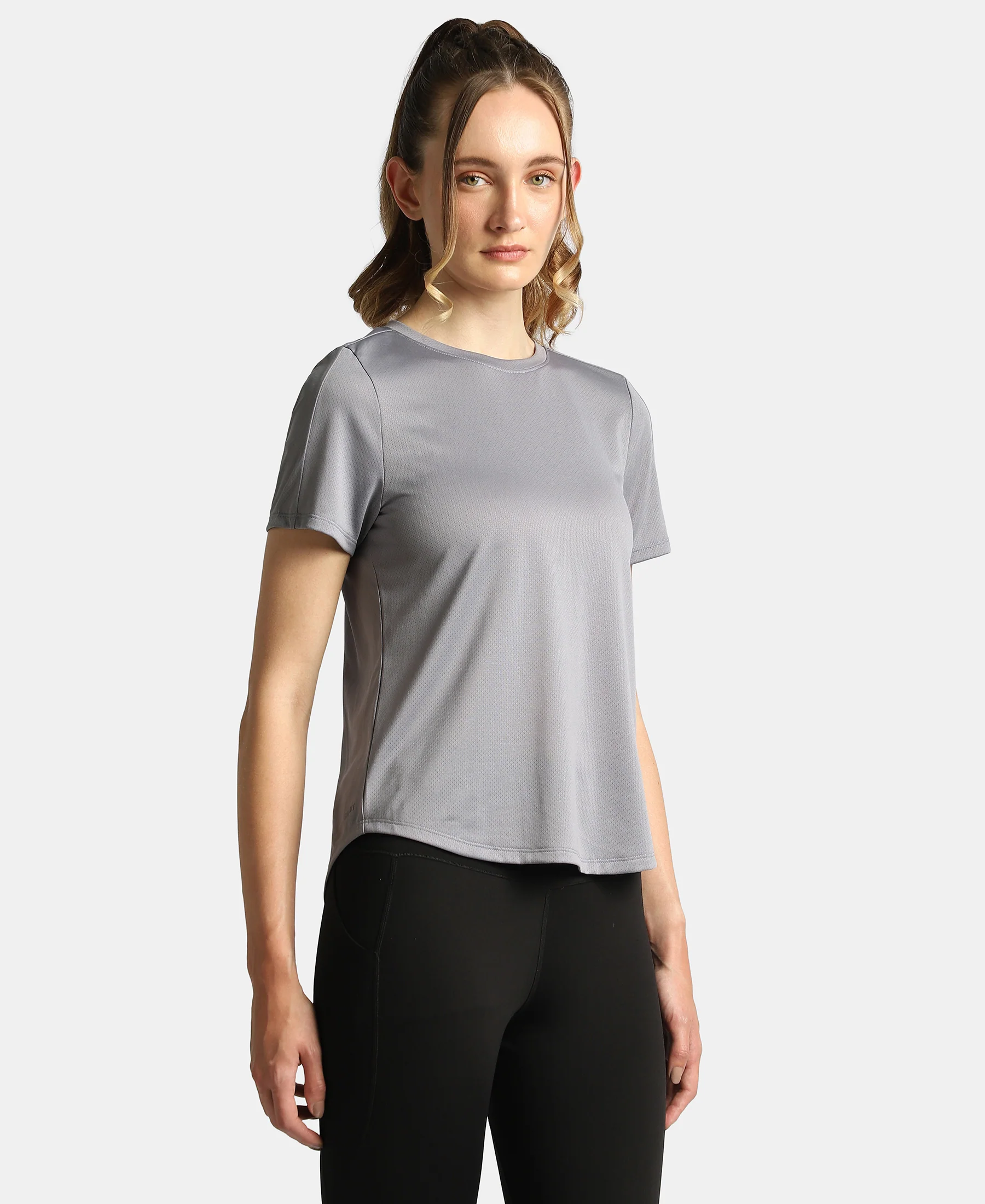 Microfiber Fabric Regular Fit Half Sleeve Breathable Mesh T-Shirt - Grey - Image 2