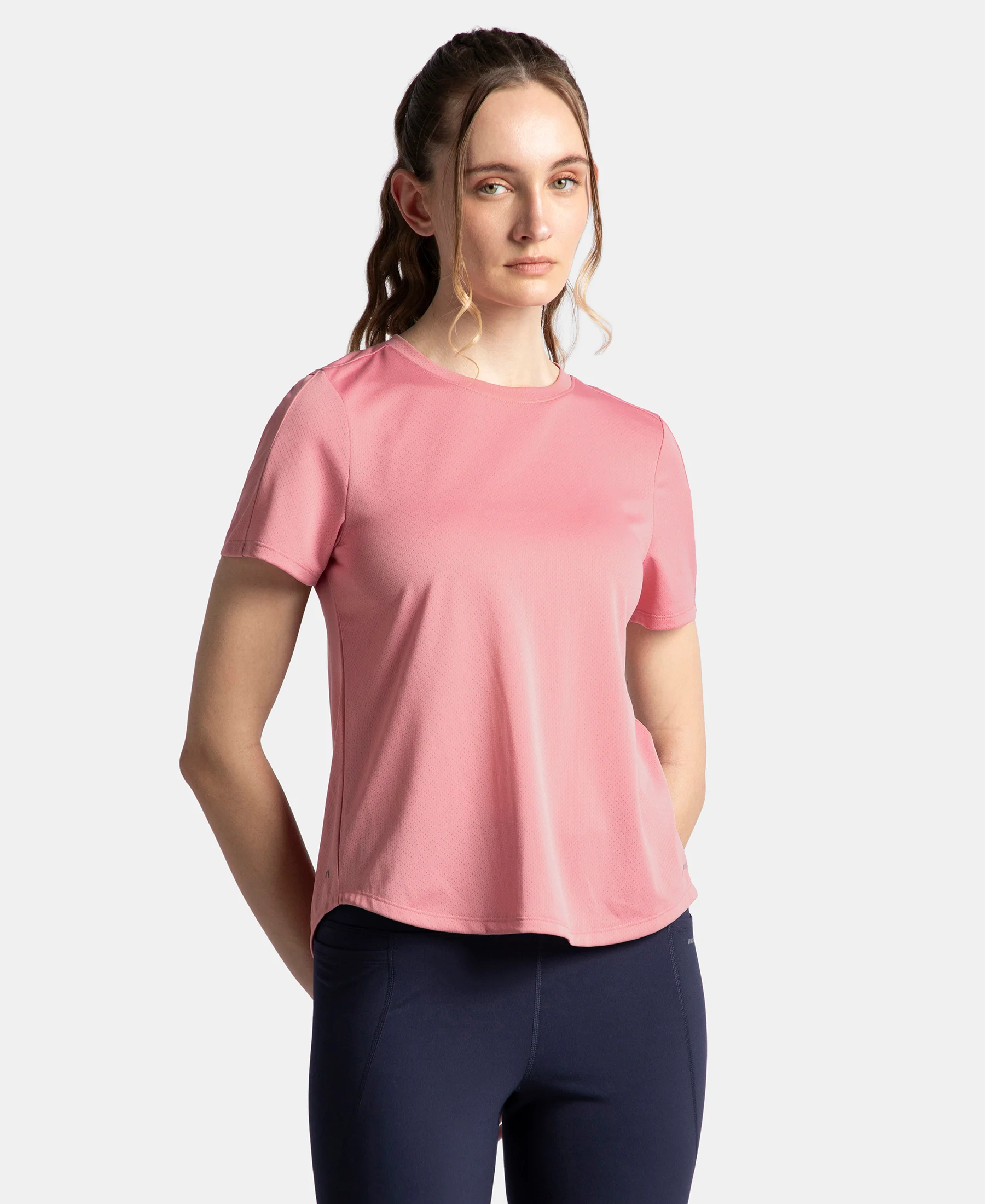 Microfiber Fabric Regular Fit Half Sleeve Breathable Mesh T-Shirt - Rose - Image 2