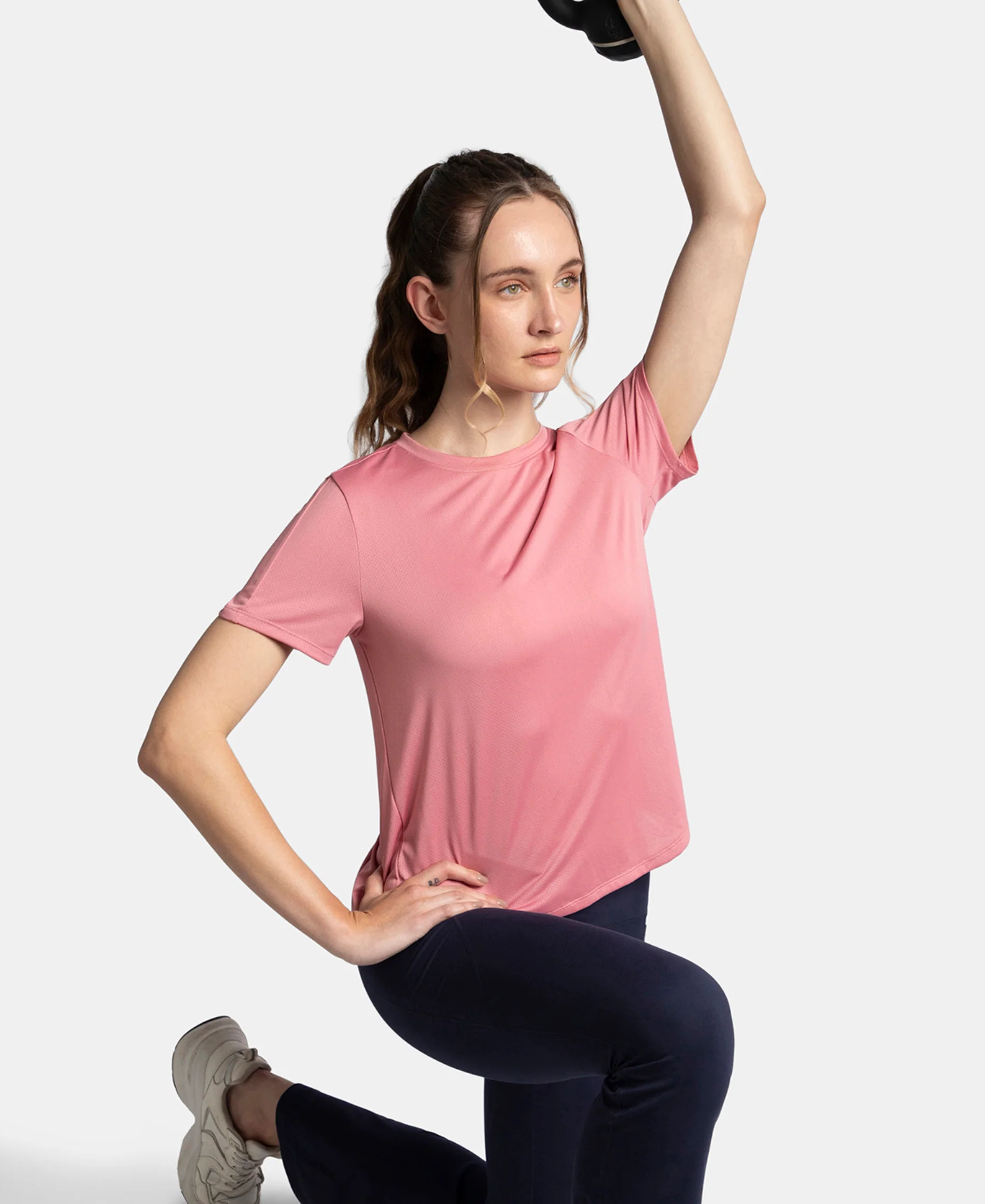 Microfiber Fabric Regular Fit Half Sleeve Breathable Mesh T-Shirt - Rose - Image 5