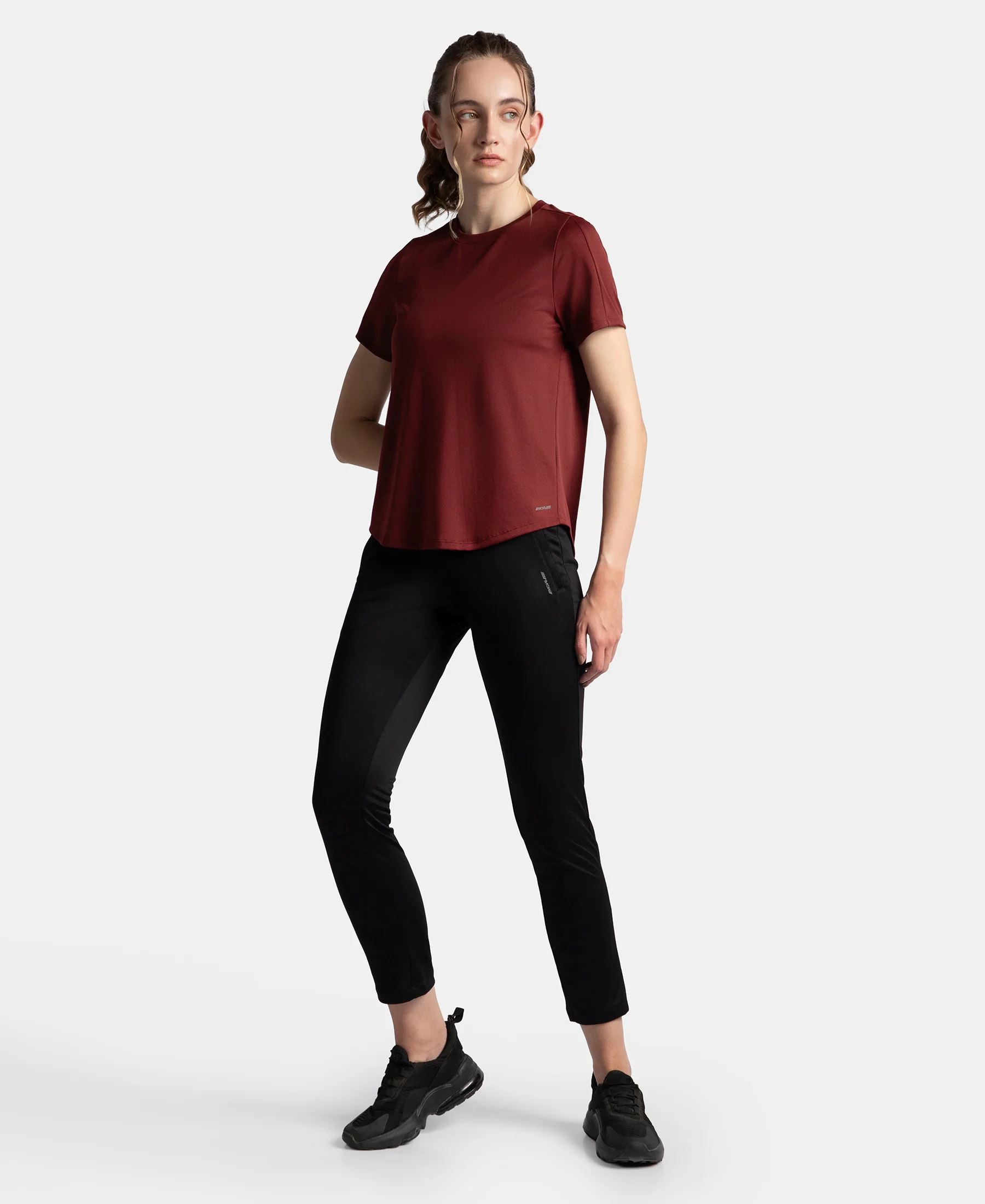 Microfiber Fabric Regular Fit Half Sleeve Breathable Mesh T-Shirt - Tawny Port - Image 4