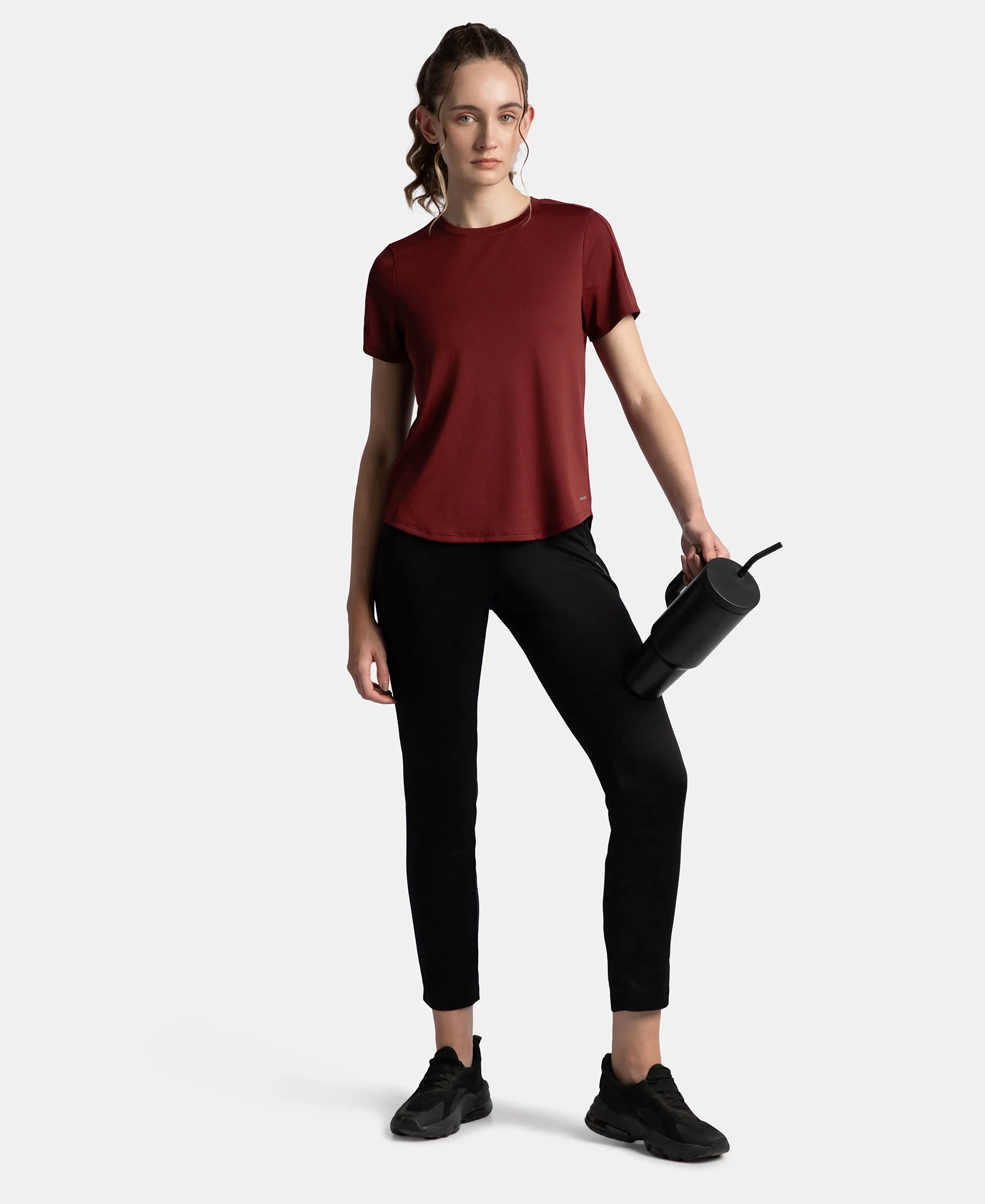 Microfiber Fabric Regular Fit Half Sleeve Breathable Mesh T-Shirt - Tawny Port - Image 6