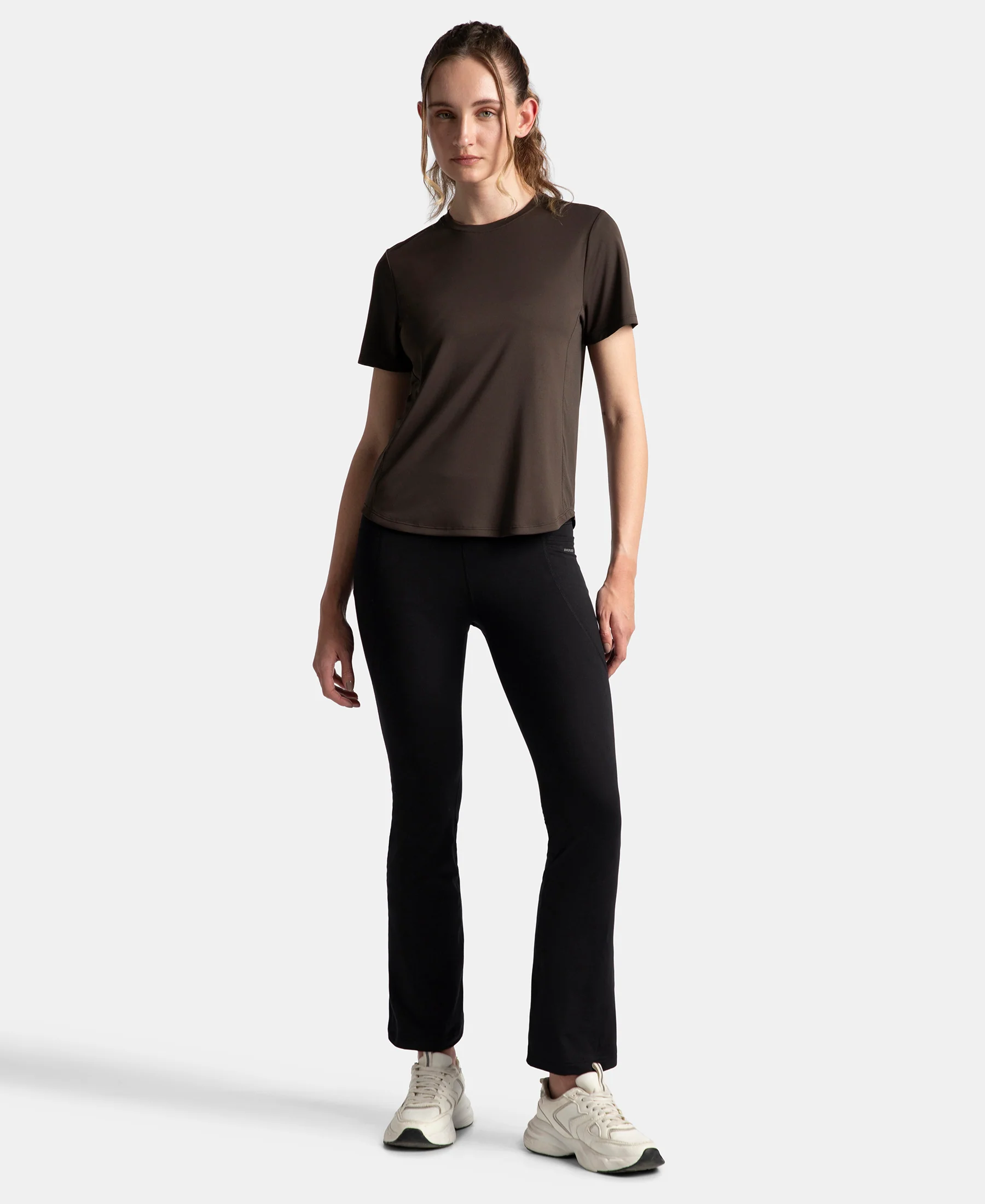 Microfiber Fabric Regular Fit Half Sleeve Breathable Mesh T-Shirt with Curved Hem Styling - Coffee - Image 4