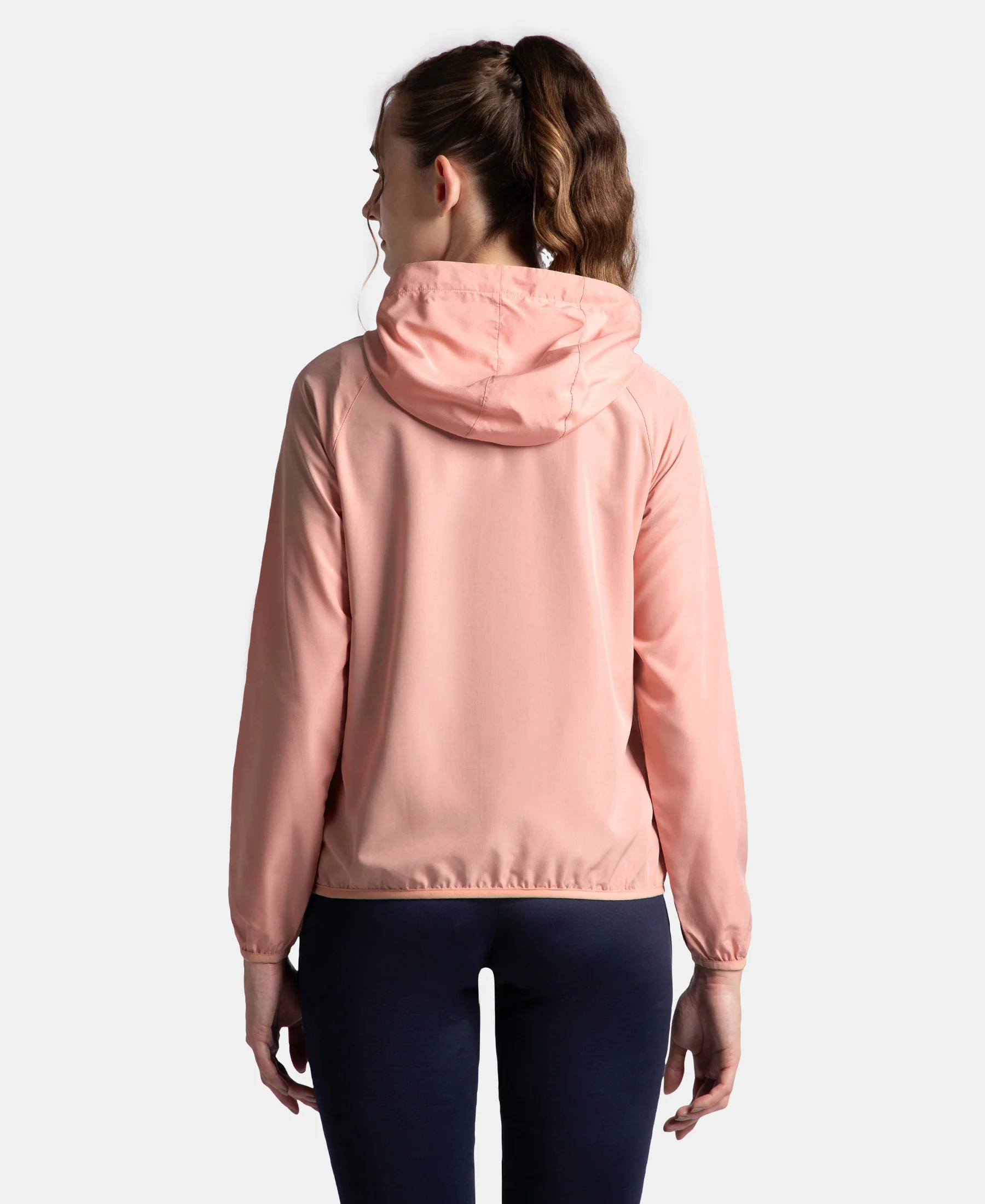 Microfiber Fabric Relaxed Fit Raglan Styled Water Resistant Hoodie Jacket - Mellow Rose - Image 3