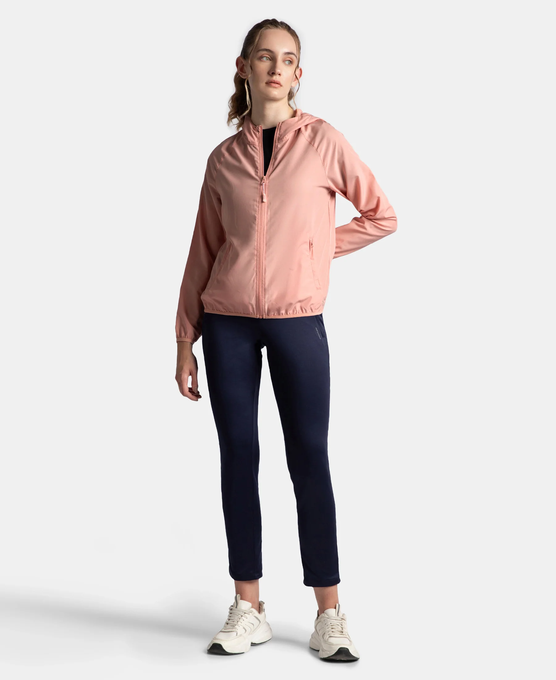 Microfiber Fabric Relaxed Fit Raglan Styled Water Resistant Hoodie Jacket - Mellow Rose - Image 4