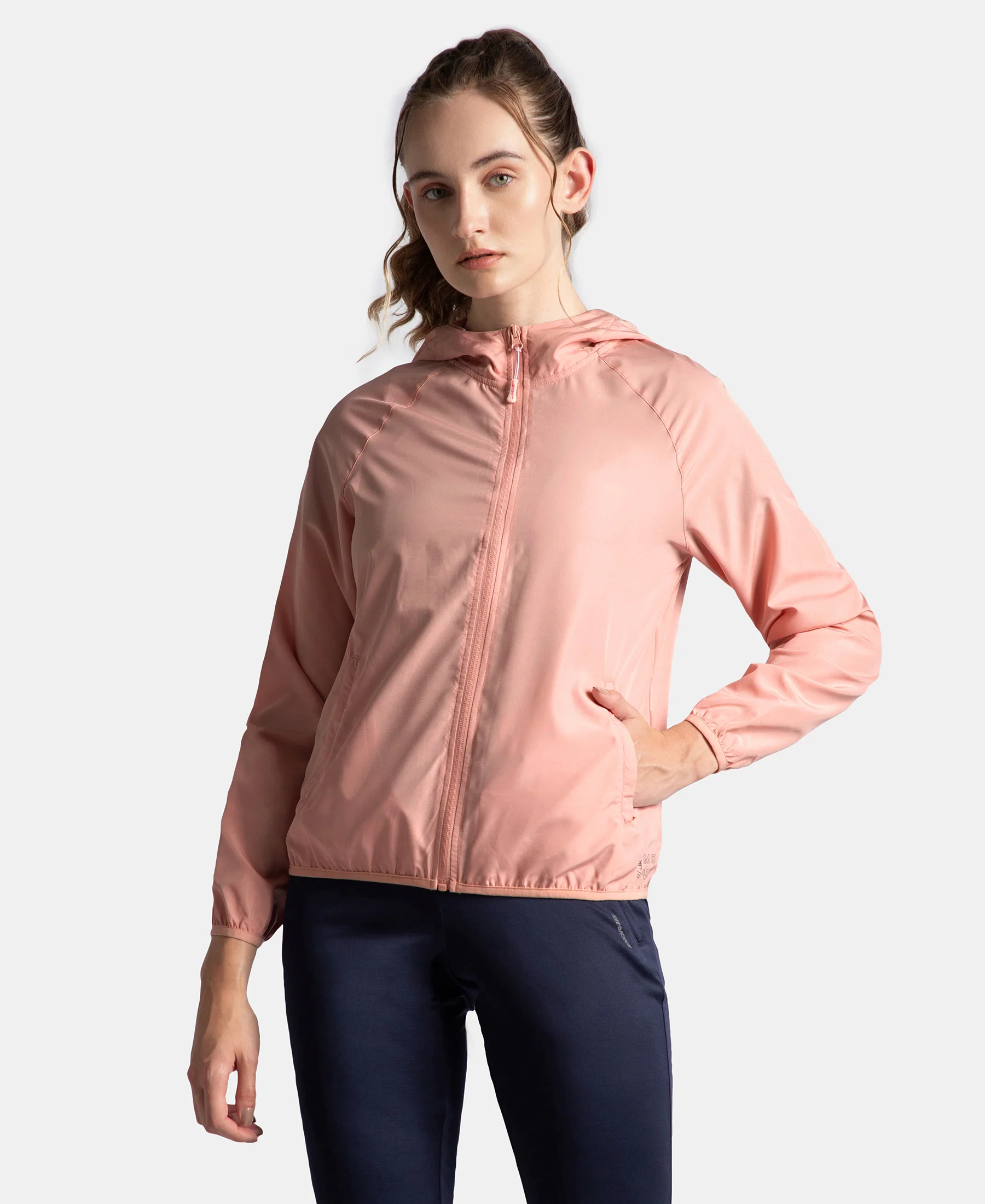 Microfiber Fabric Relaxed Fit Raglan Styled Water Resistant Hoodie Jacket - Mellow Rose - Image 5